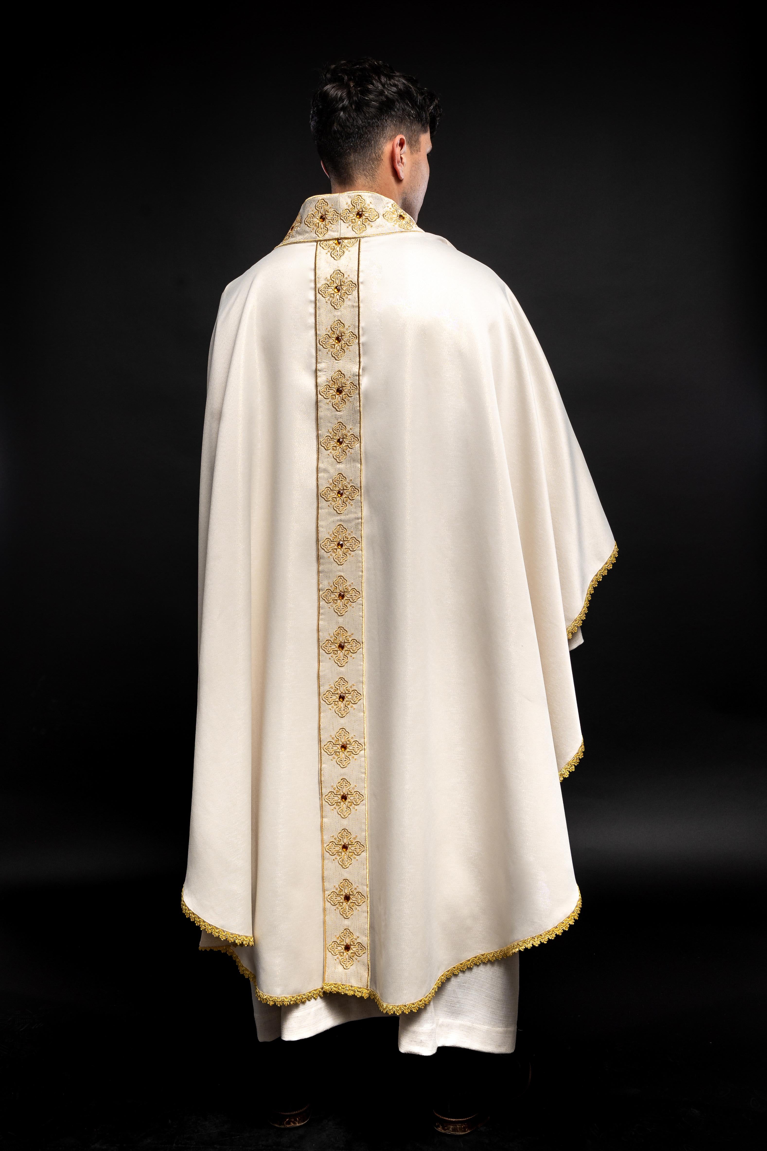 Classic ivory priest robe with decorative stones