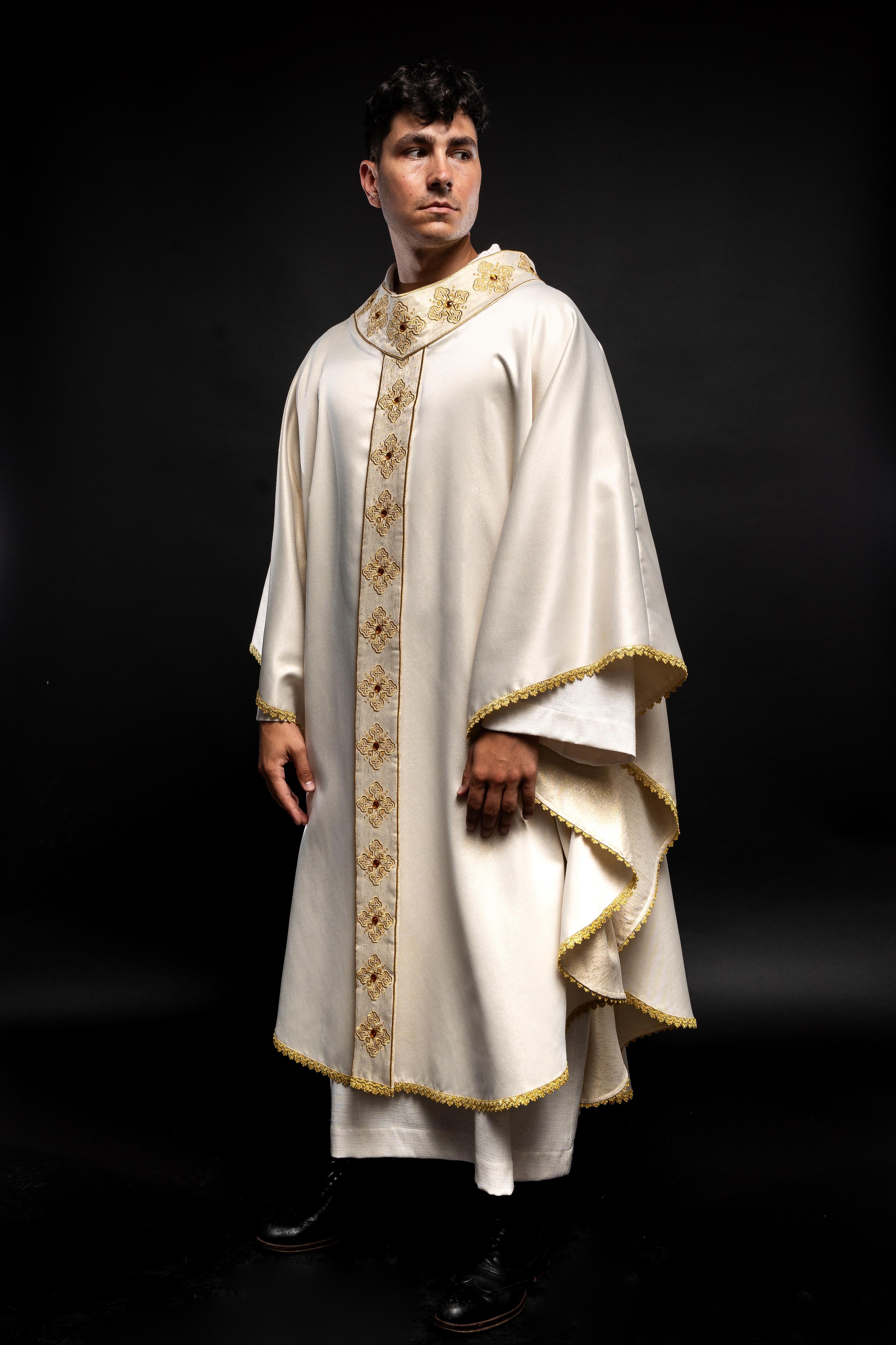 Classic ivory priest robe with decorative stones