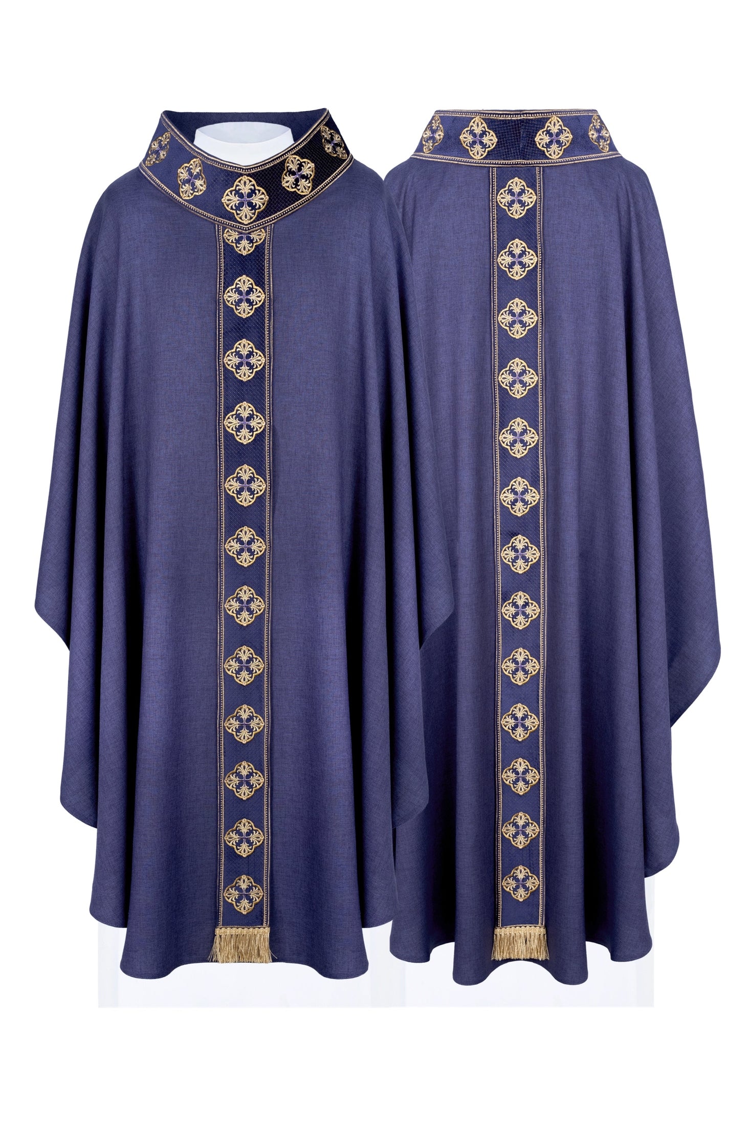 Purple priest chasuble with slim orphrey