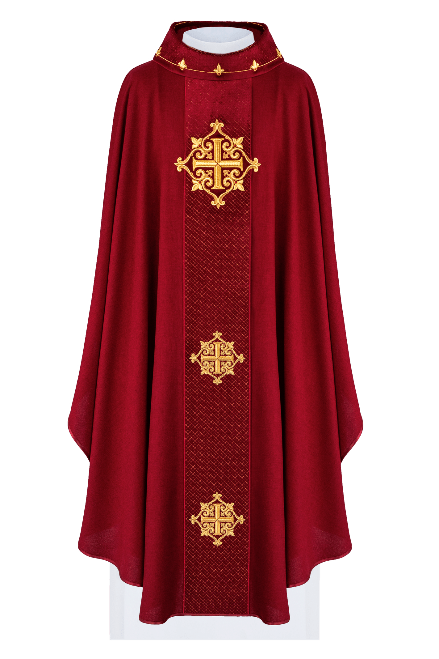 Chasuble with Velvet Red Band and Cross Embroidery