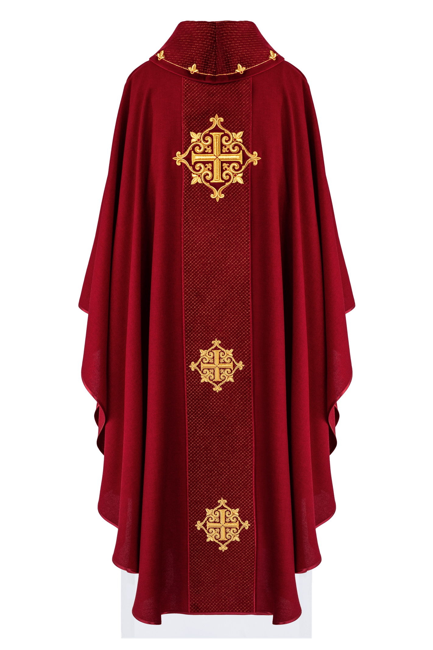 Chasuble with Velvet Red Band and Cross Embroidery