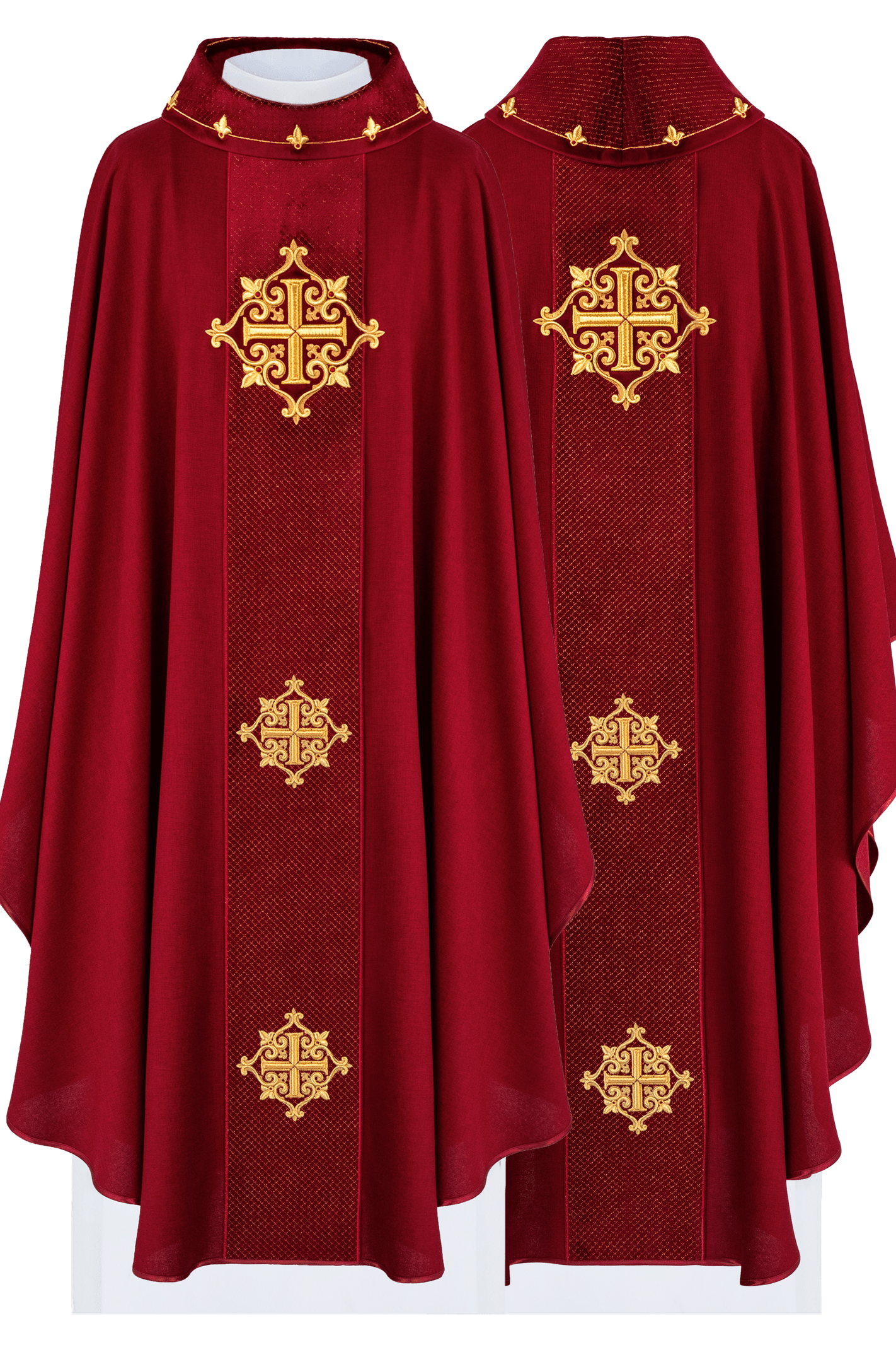 Chasuble with Velvet Red Band and Cross Embroidery