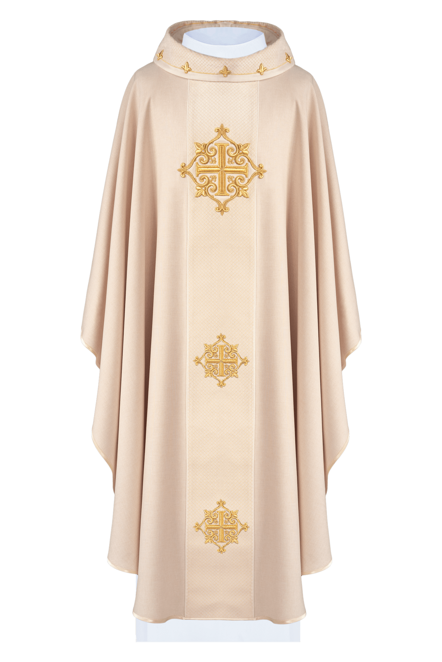 Chasuble with Velvet Ecru Band and Cross Embroidery - HAFTINAUSA.COM