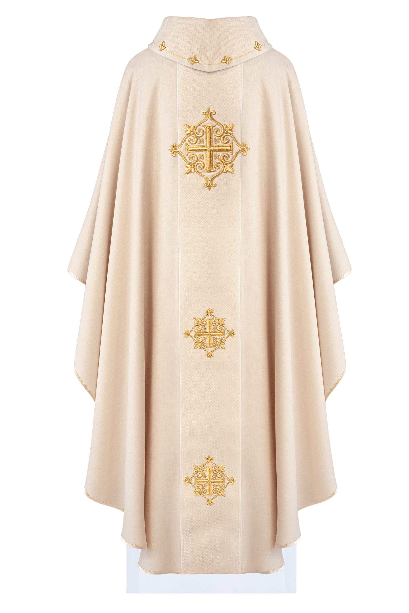 Chasuble with Velvet Ecru Band and Cross Embroidery