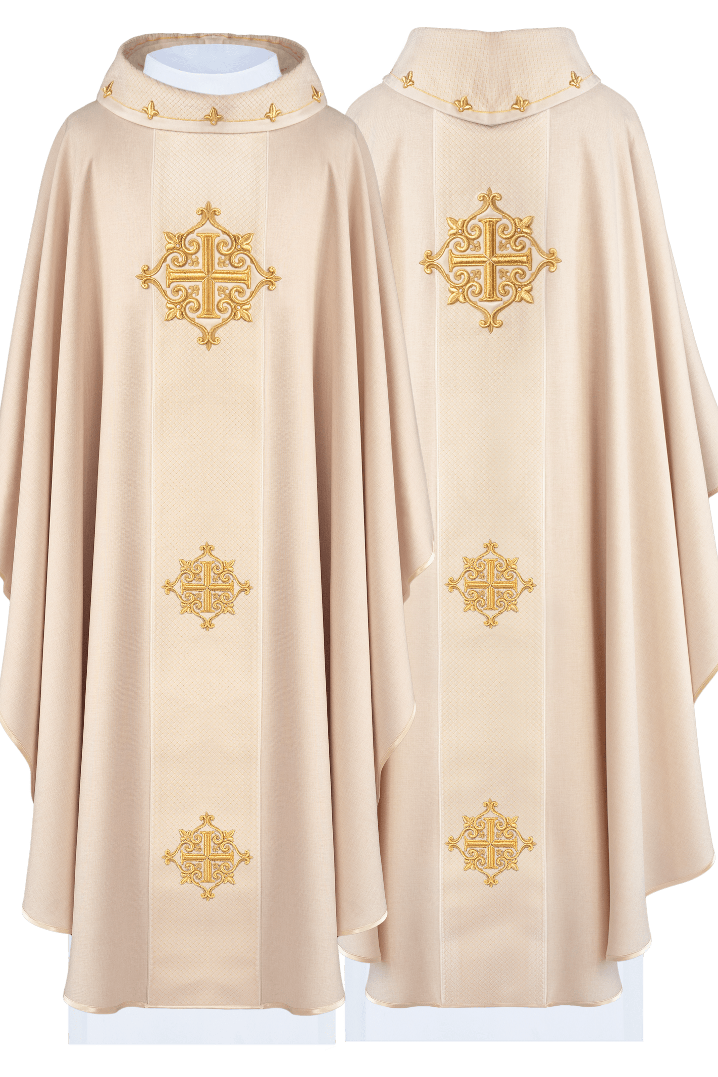 Chasuble with Velvet Ecru Band and Cross Embroidery