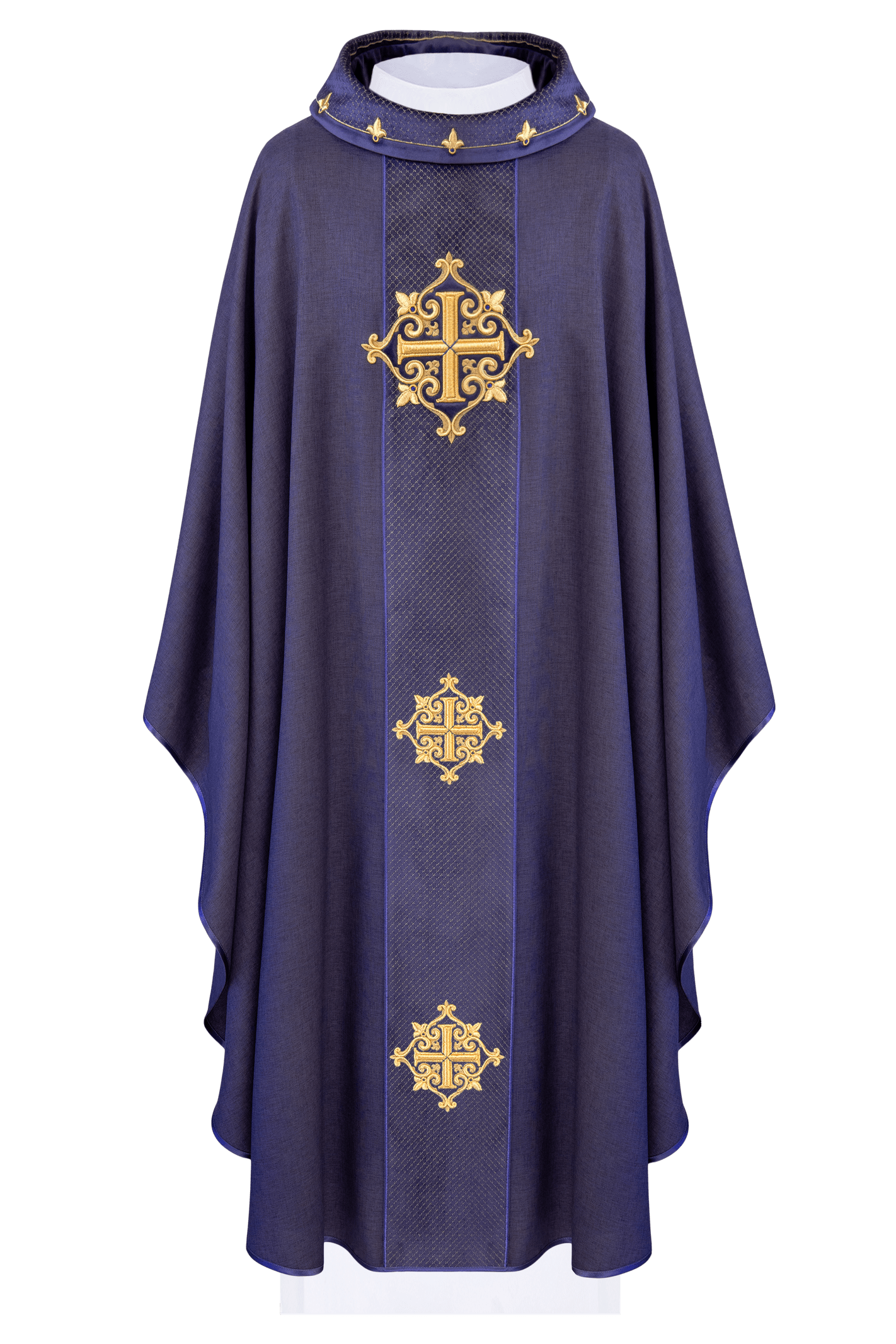 Chasuble with Velvet Purple Band and Cross Embroidery