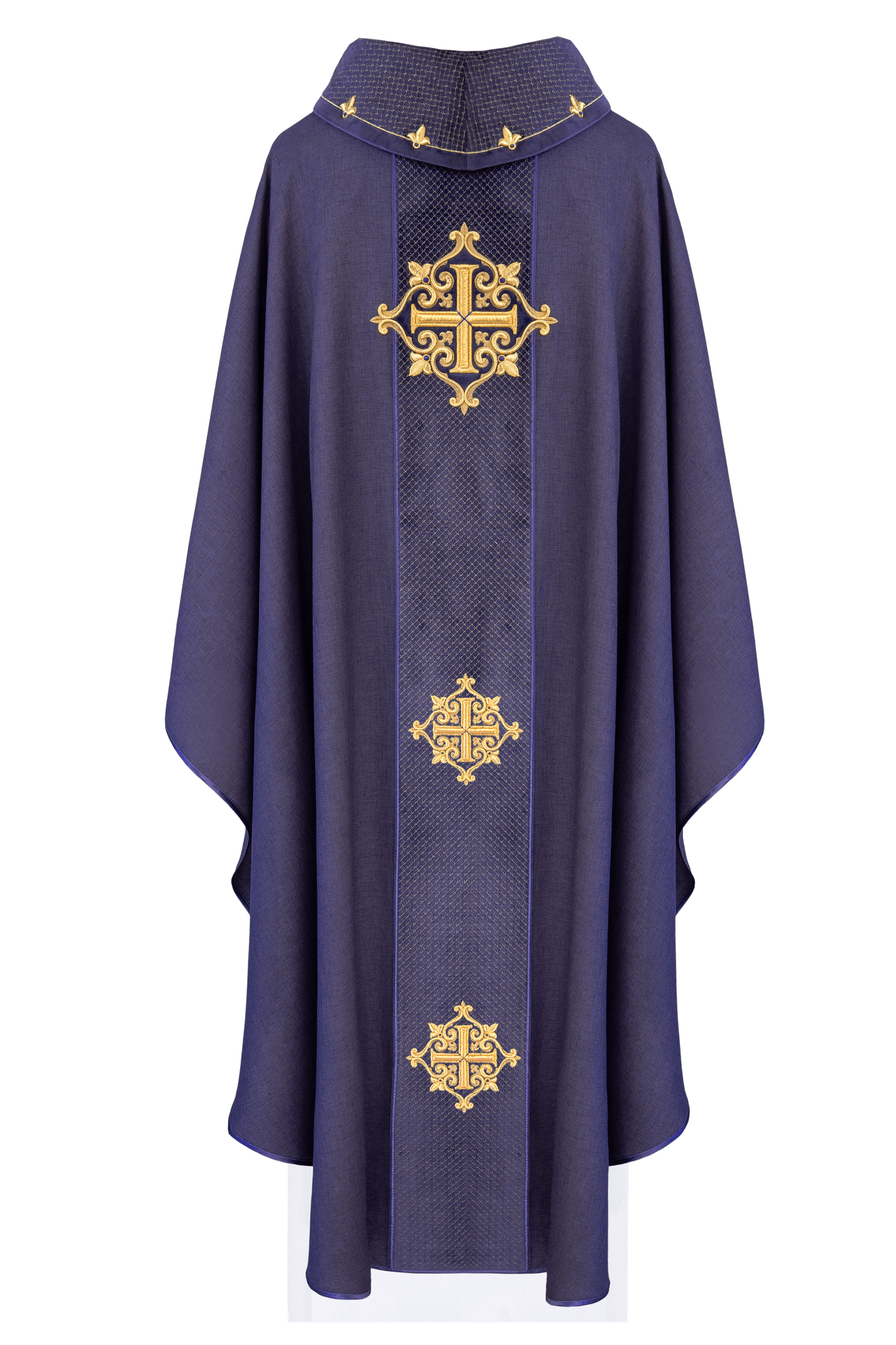 Chasuble with Velvet Purple Band and Cross Embroidery