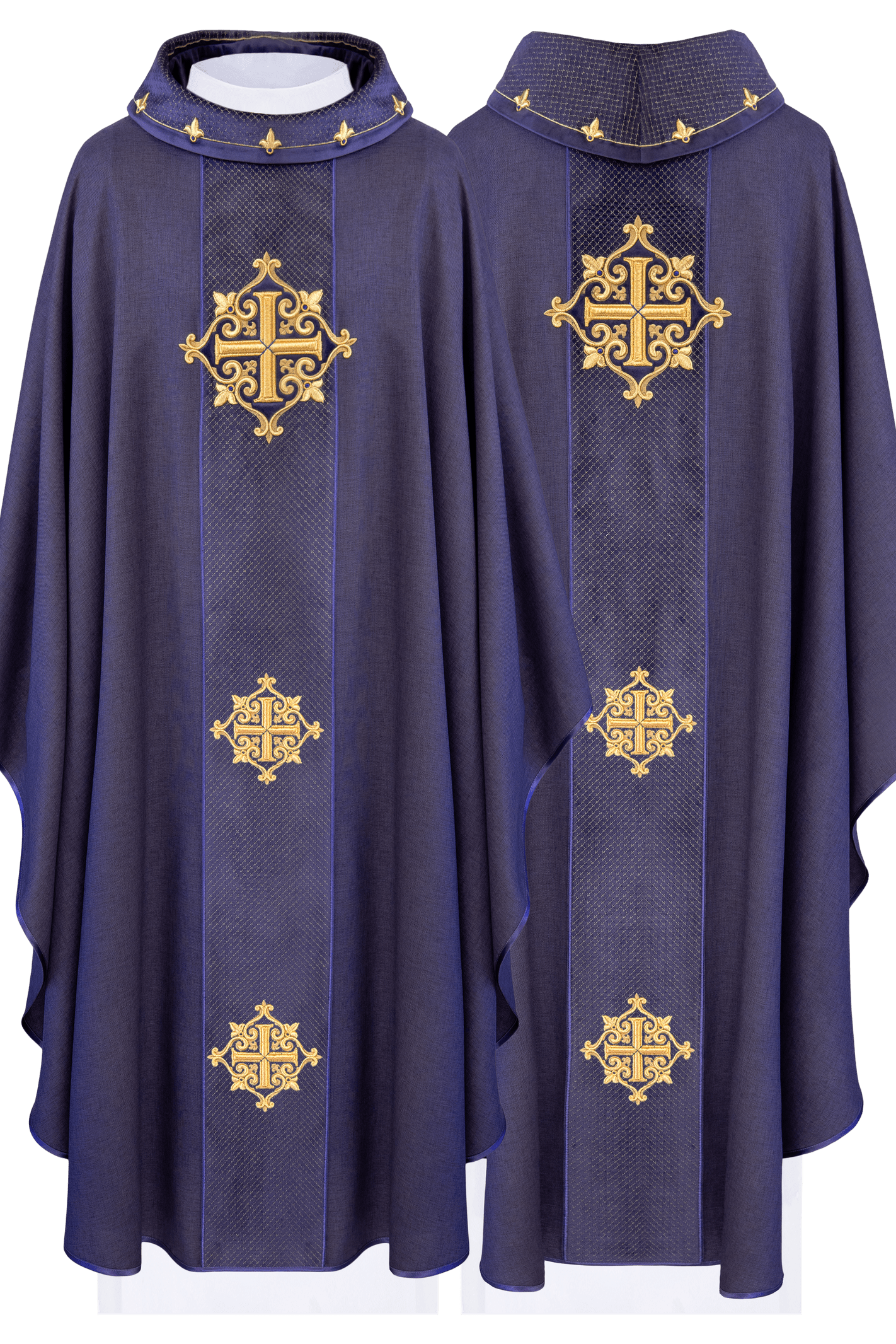 Chasuble with Velvet Purple Band and Cross Embroidery