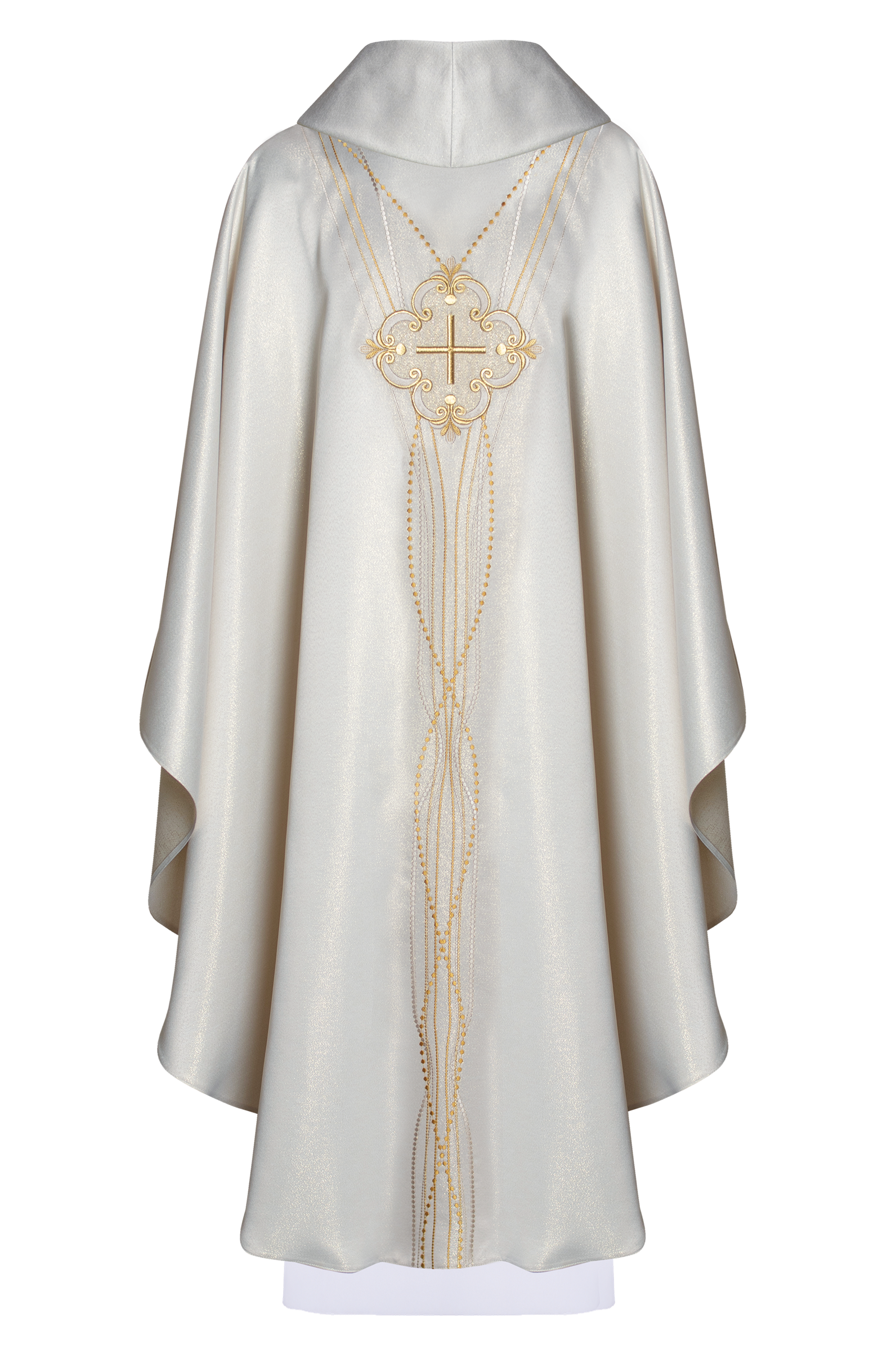 Chasuble made of shiny fabric inspired by the rosary