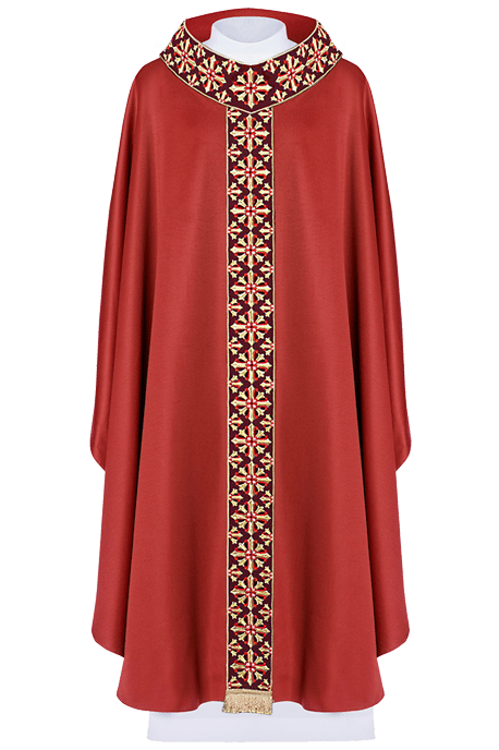 Chasuble with shiny embroidery in red