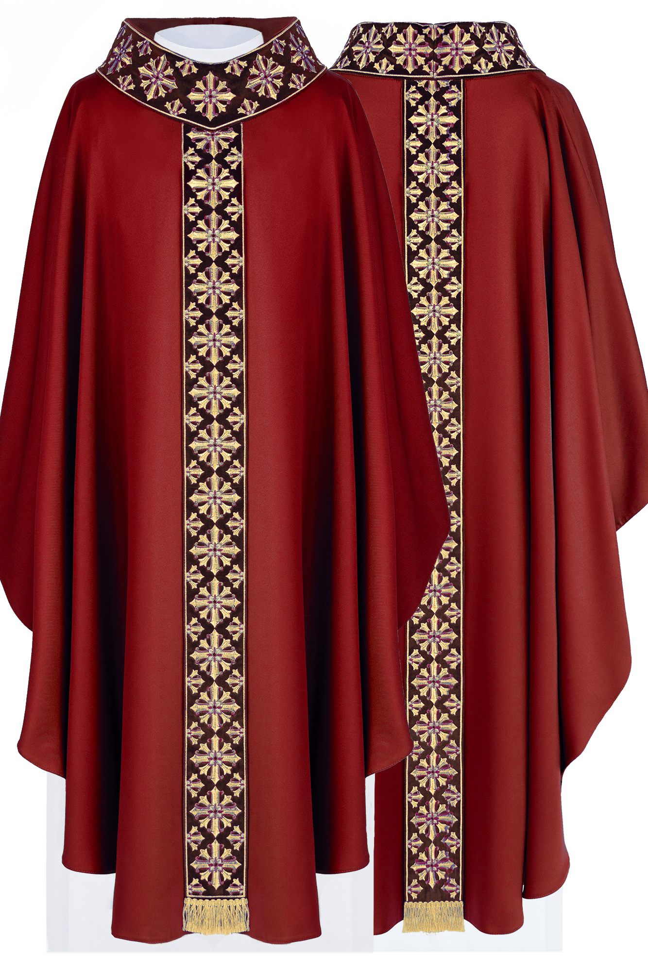 Chasuble with shiny embroidery in red