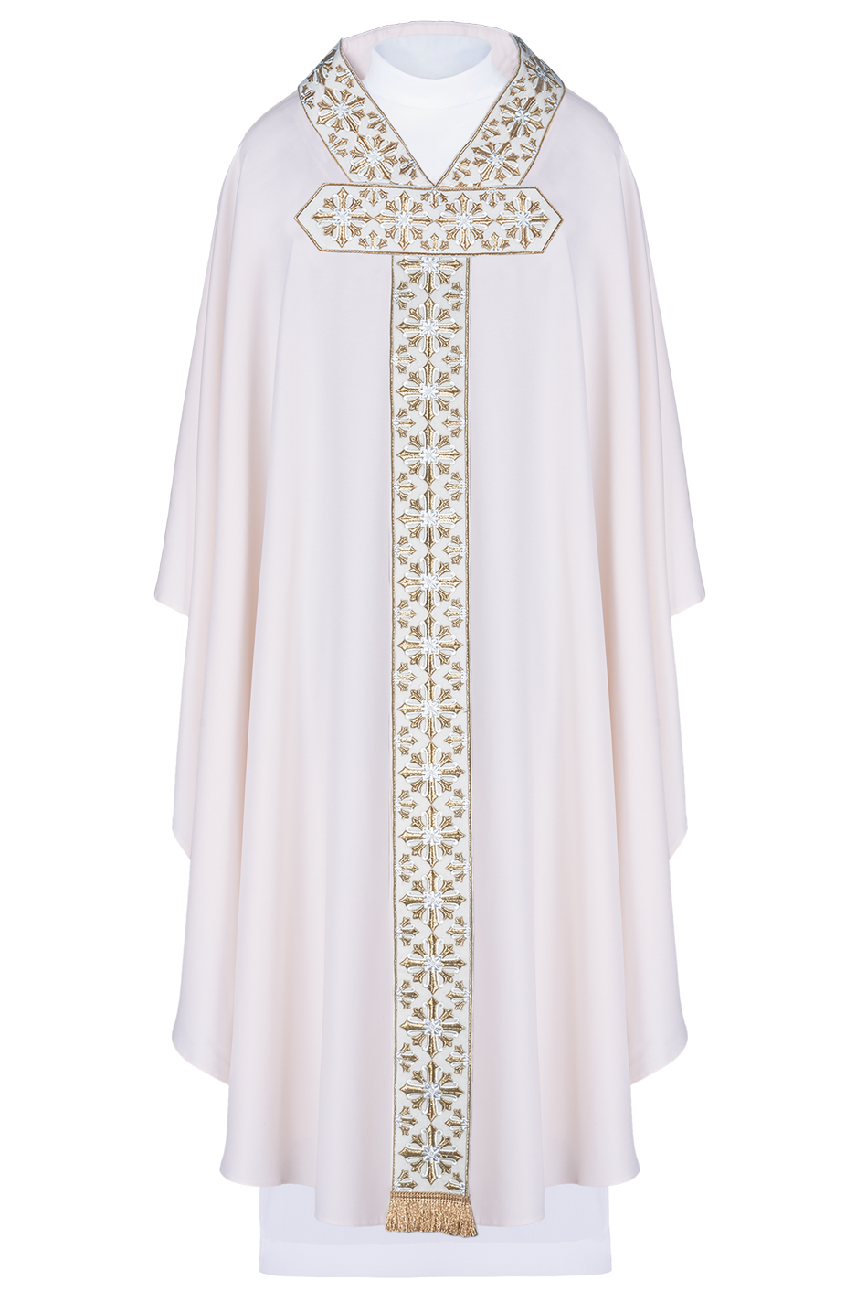 Chasuble with shiny embroidery in ecru