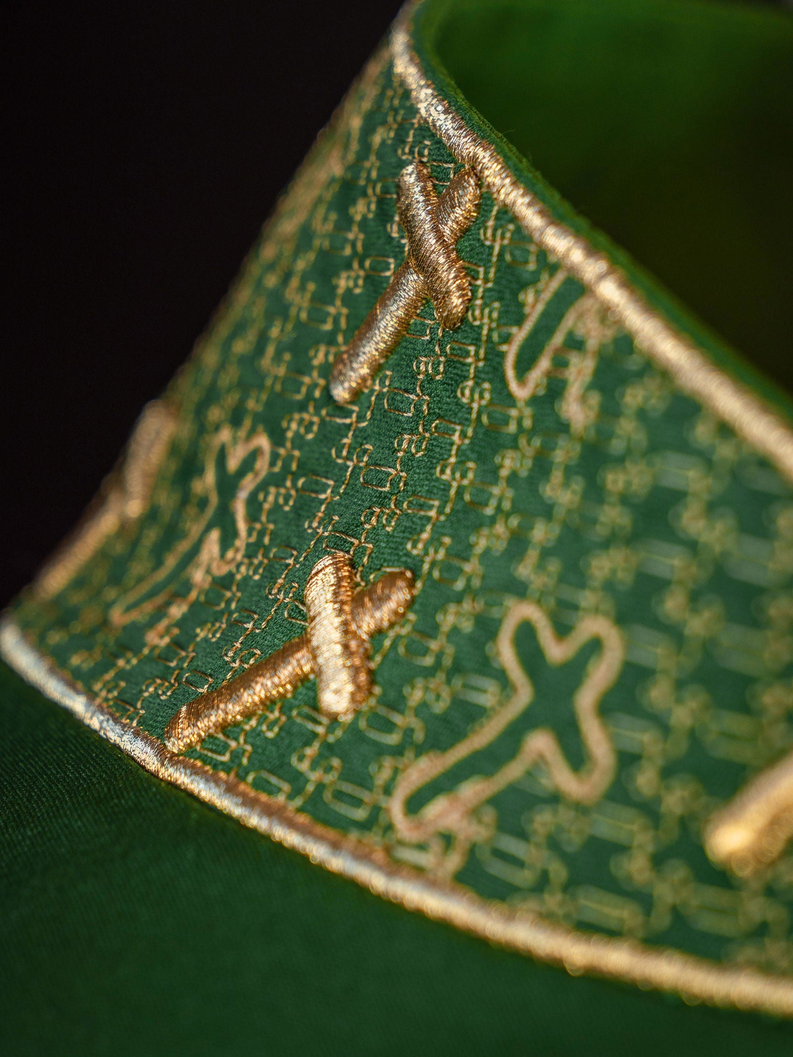 Chasuble with richly embroidered cross and collar in green