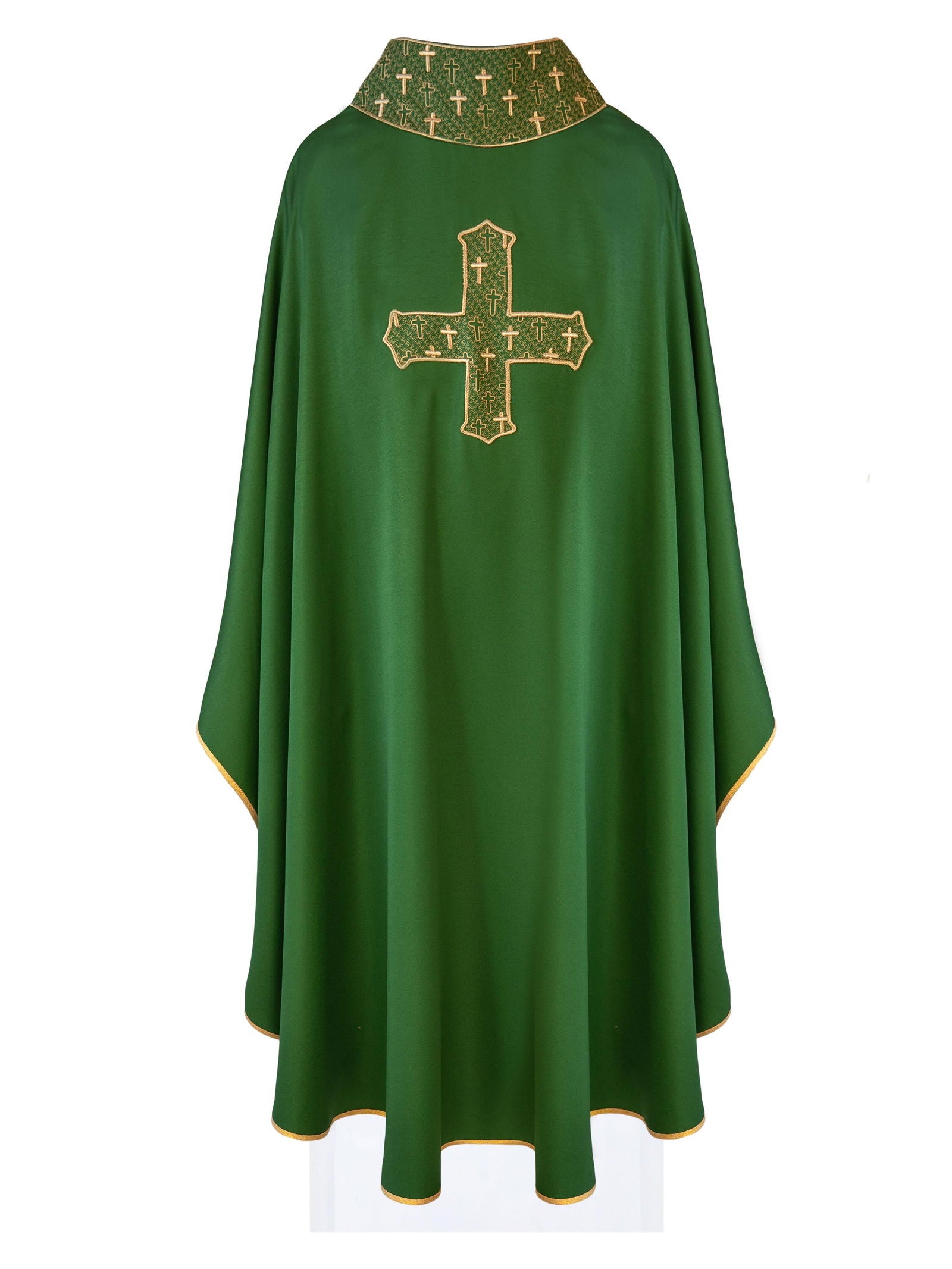 Chasuble with richly embroidered cross and collar in green