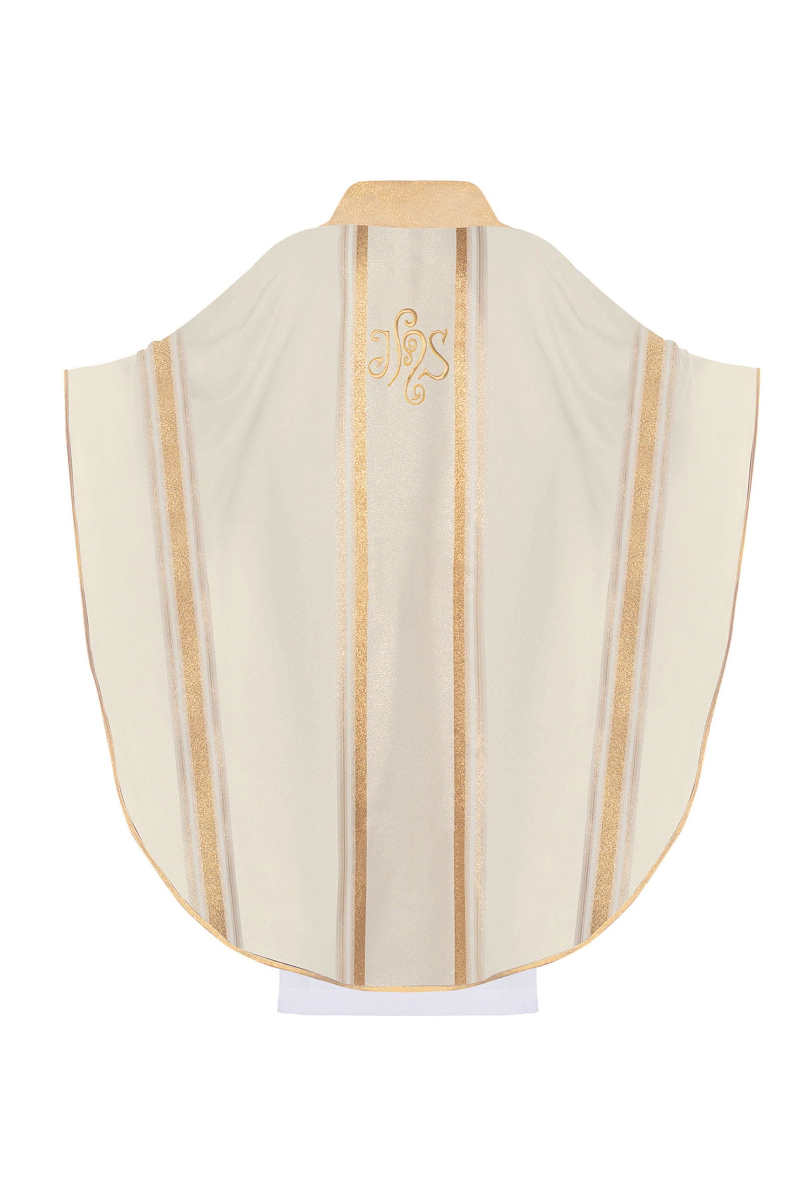 Chasuble embroidered with IHS motif with gilding in ecru