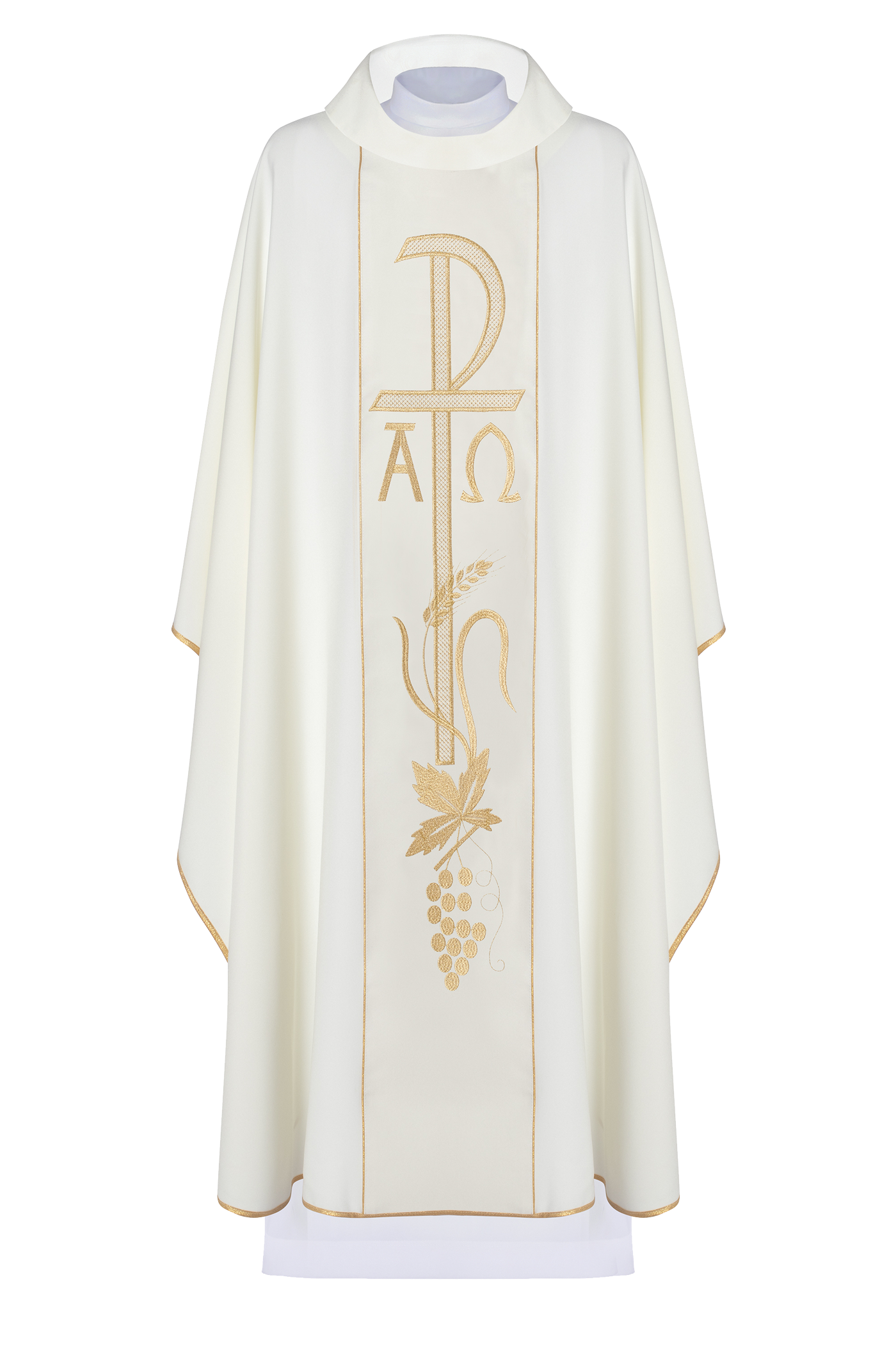 Chasuble with Alpha and Omega embroidery in ecru - HAFTINAUSA.COM