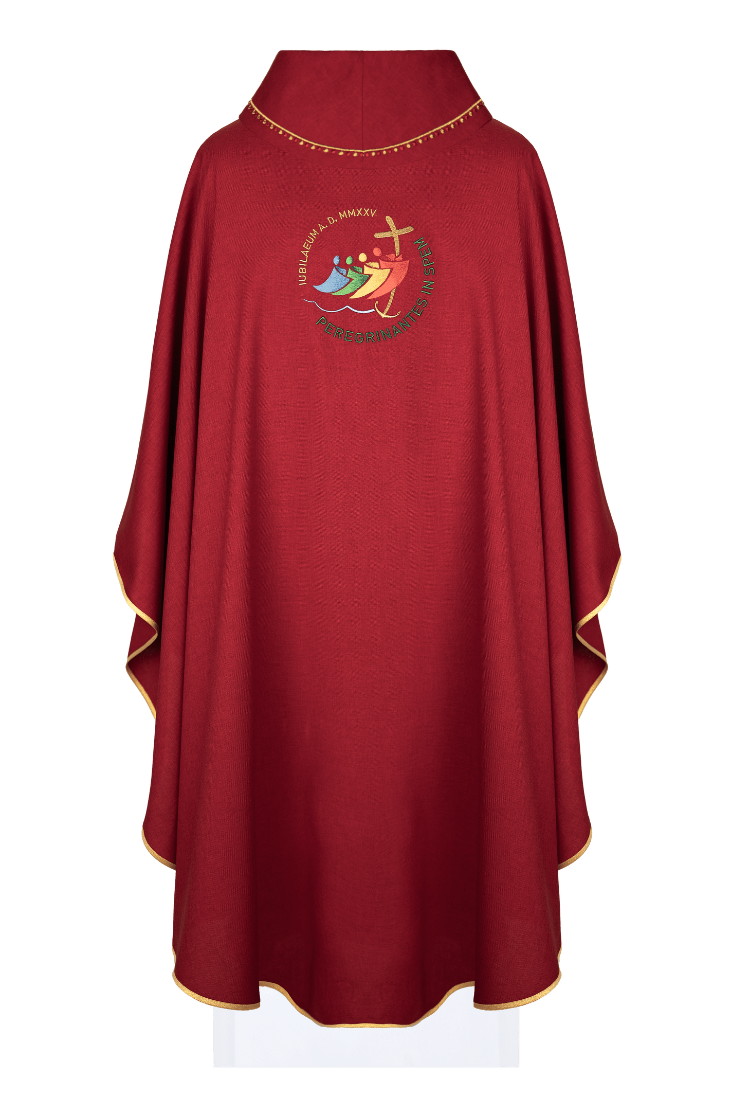 Jubilee embroidered chasuble with collar trim in red