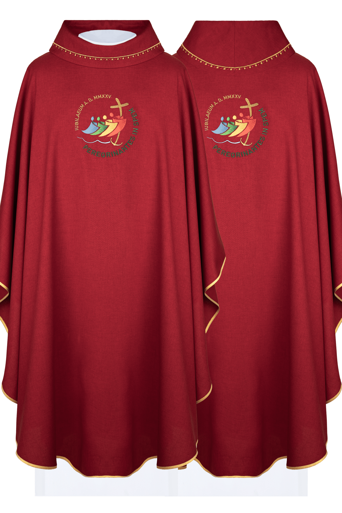 Jubilee embroidered chasuble with collar trim in red