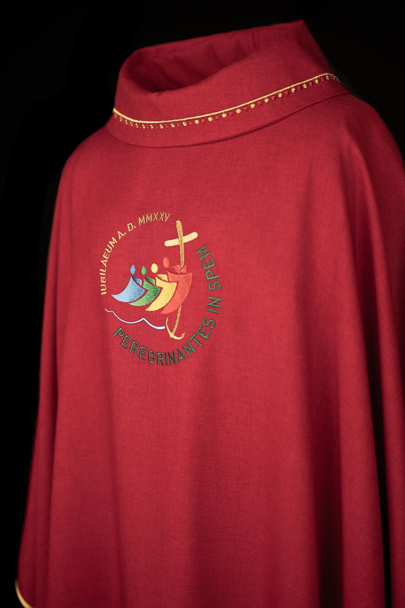 Jubilee embroidered chasuble with collar trim in red