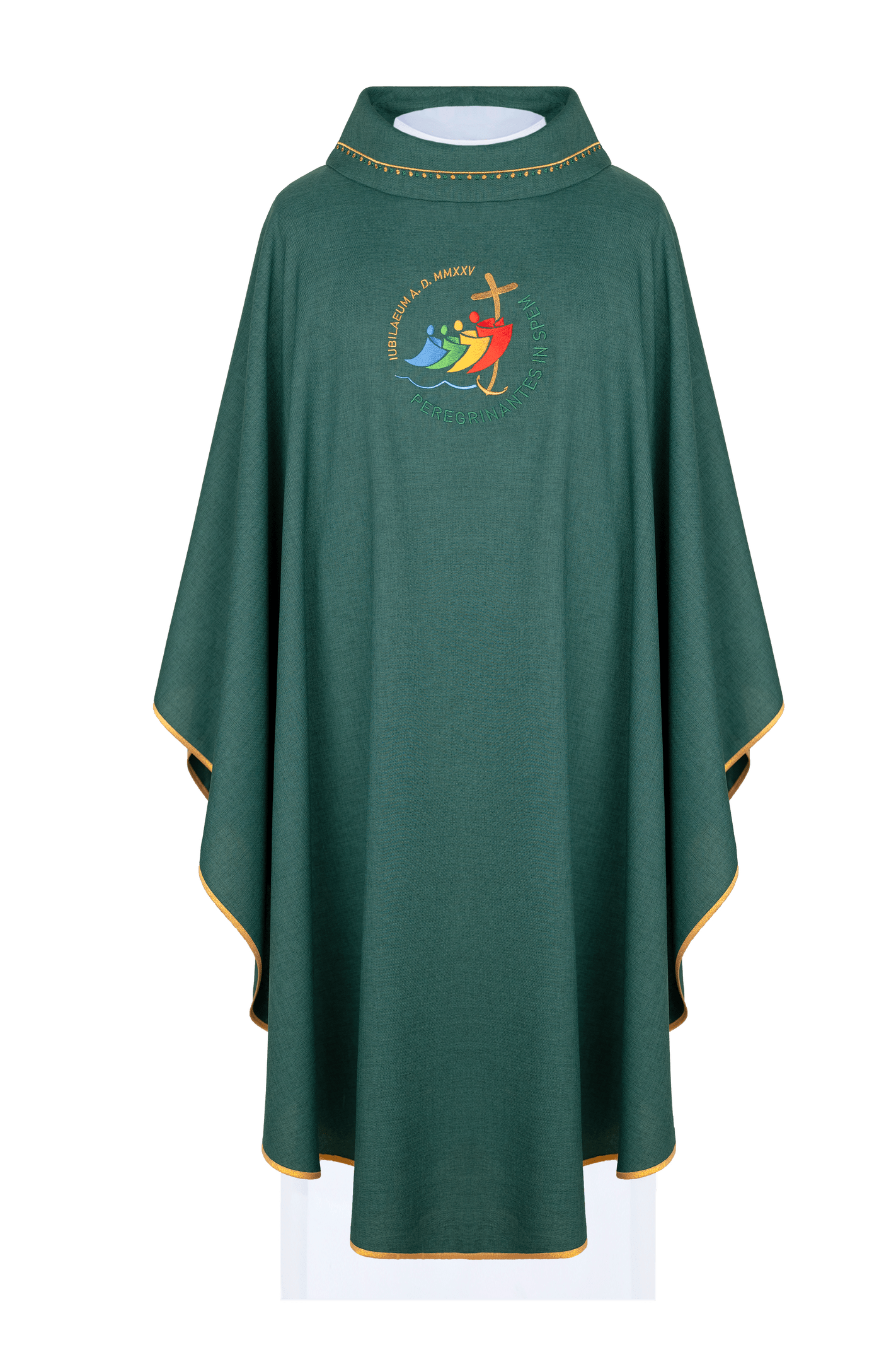 Jubilee embroidered chasuble with green collar trim