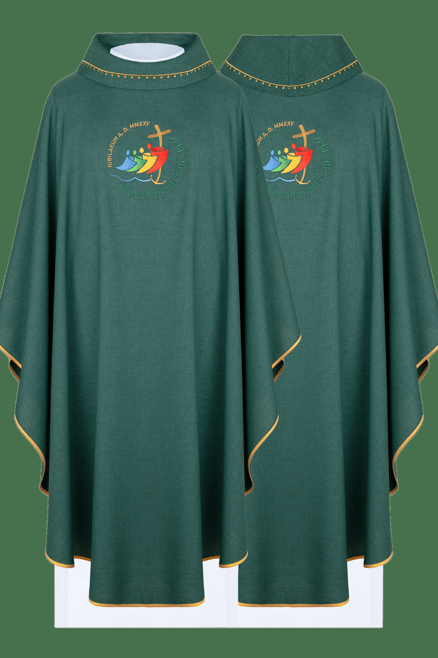 Jubilee embroidered chasuble with green collar trim