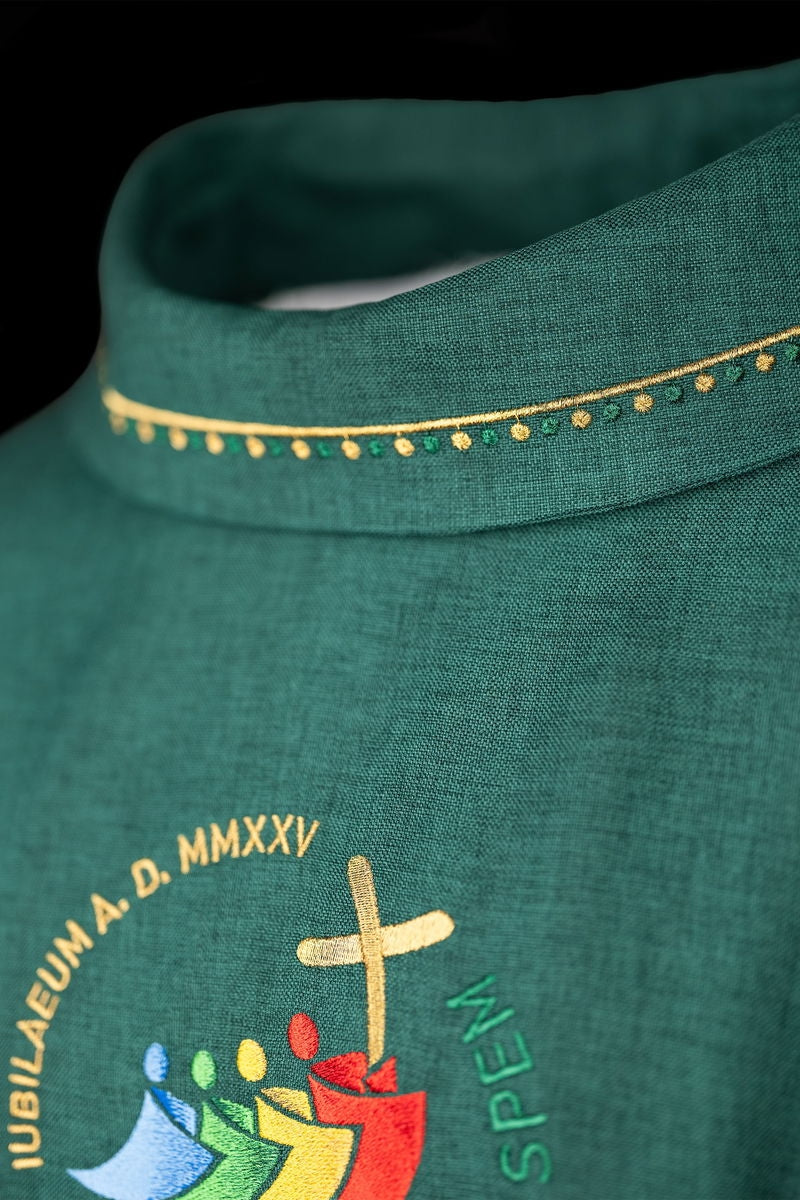 Jubilee embroidered chasuble with green collar trim