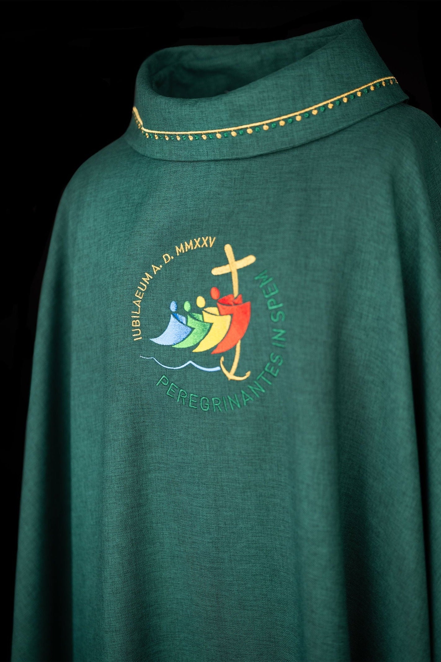 Jubilee embroidered chasuble with green collar trim