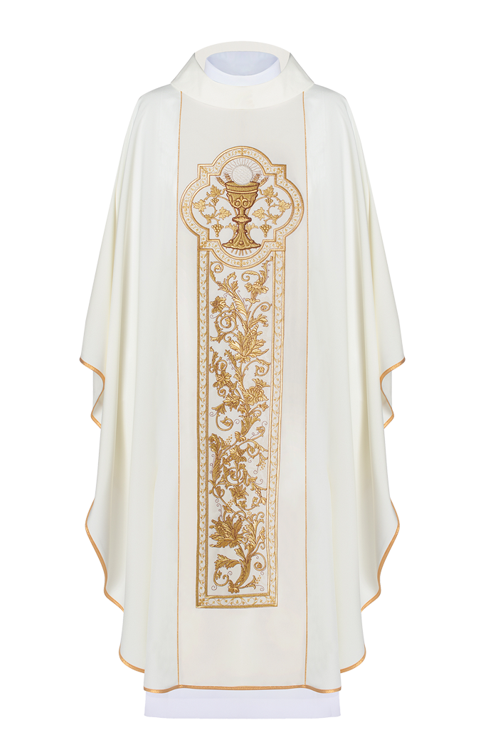 Chasuble with the symbol of the Eucharistic Chalice in ecru