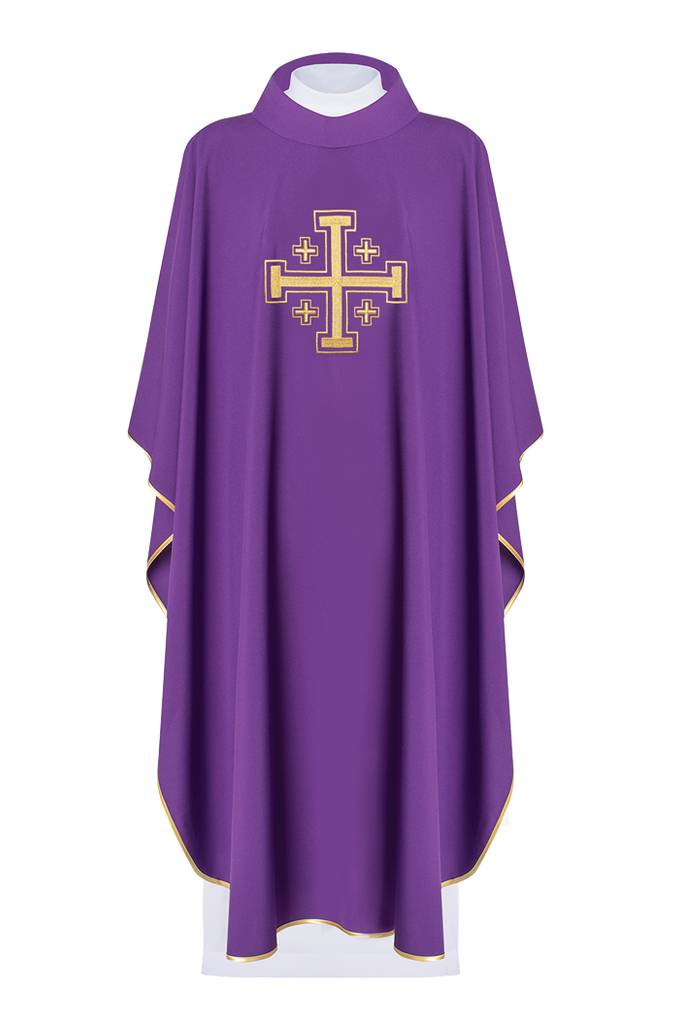 Purple chasuble with embroidered Jerusalem cross - HAFTINAUSA.COM