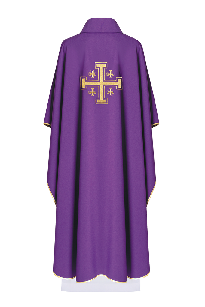 Purple chasuble with embroidered Jerusalem cross