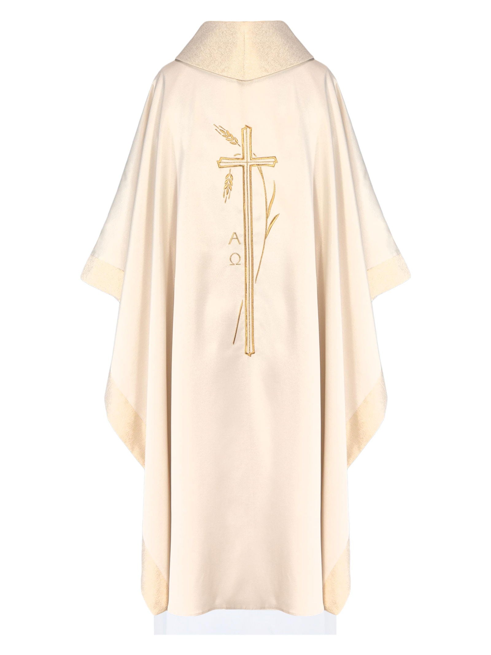 Chasuble with cross and ear motif in ecru color