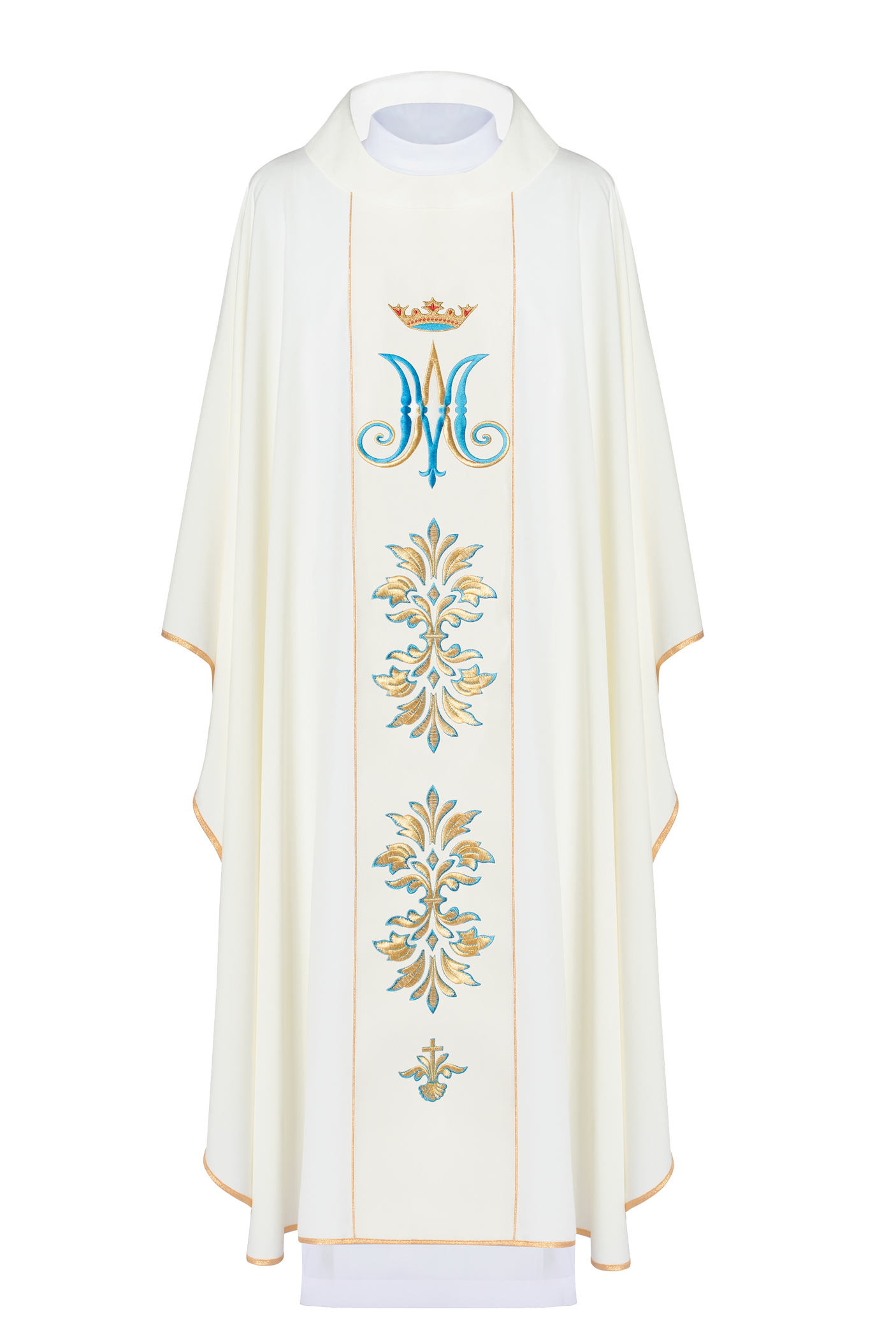 Chasuble with Mary motif in ecru color - HAFTINAUSA.COM