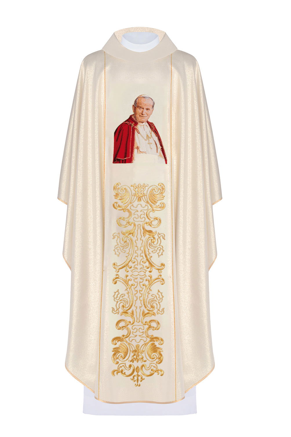 Gold chasuble with image of Pope John Paul II - HAFTINAUSA.COM