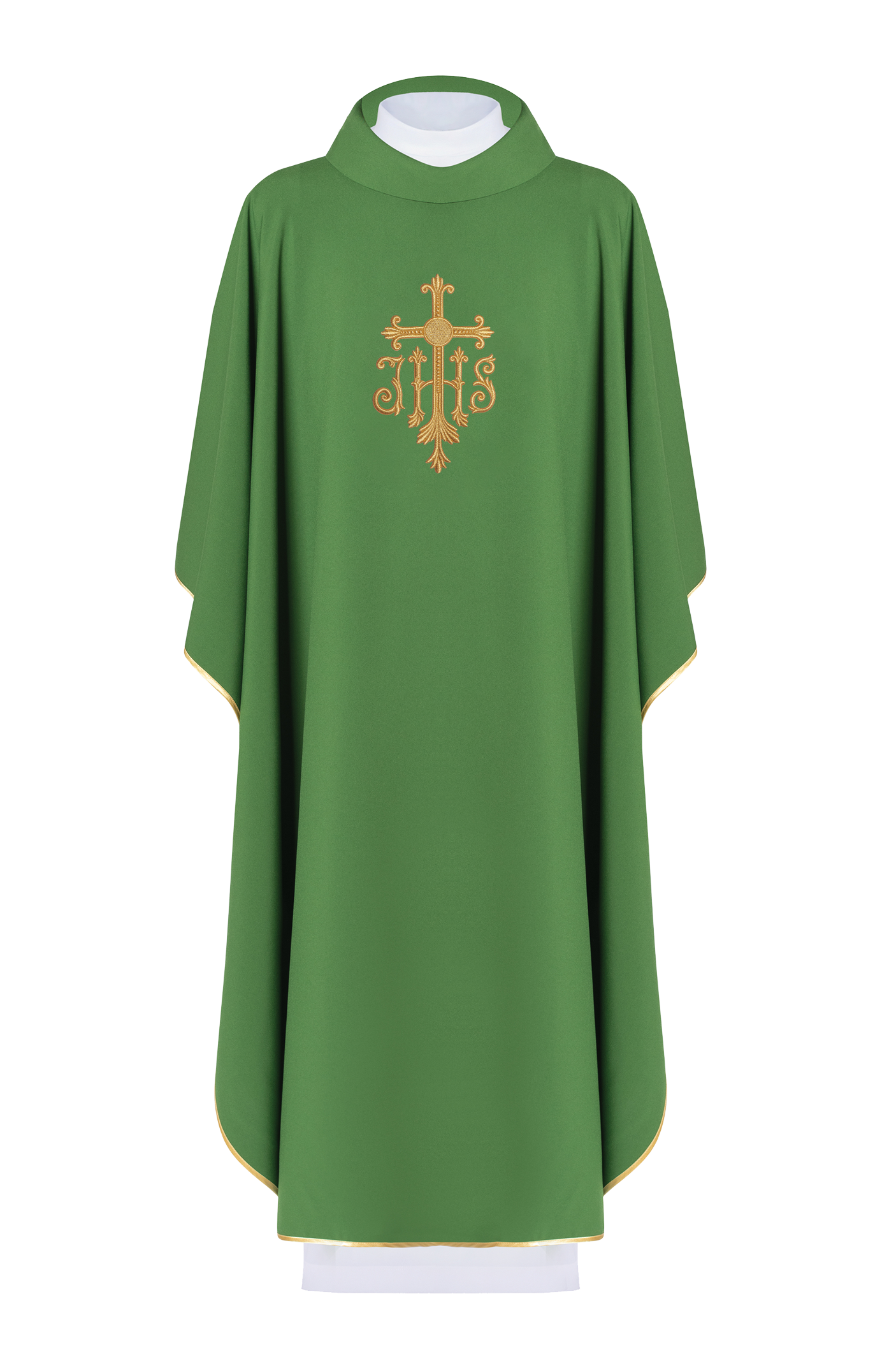 Chasuble embroidered with IHS symbol in green - HAFTINAUSA.COM