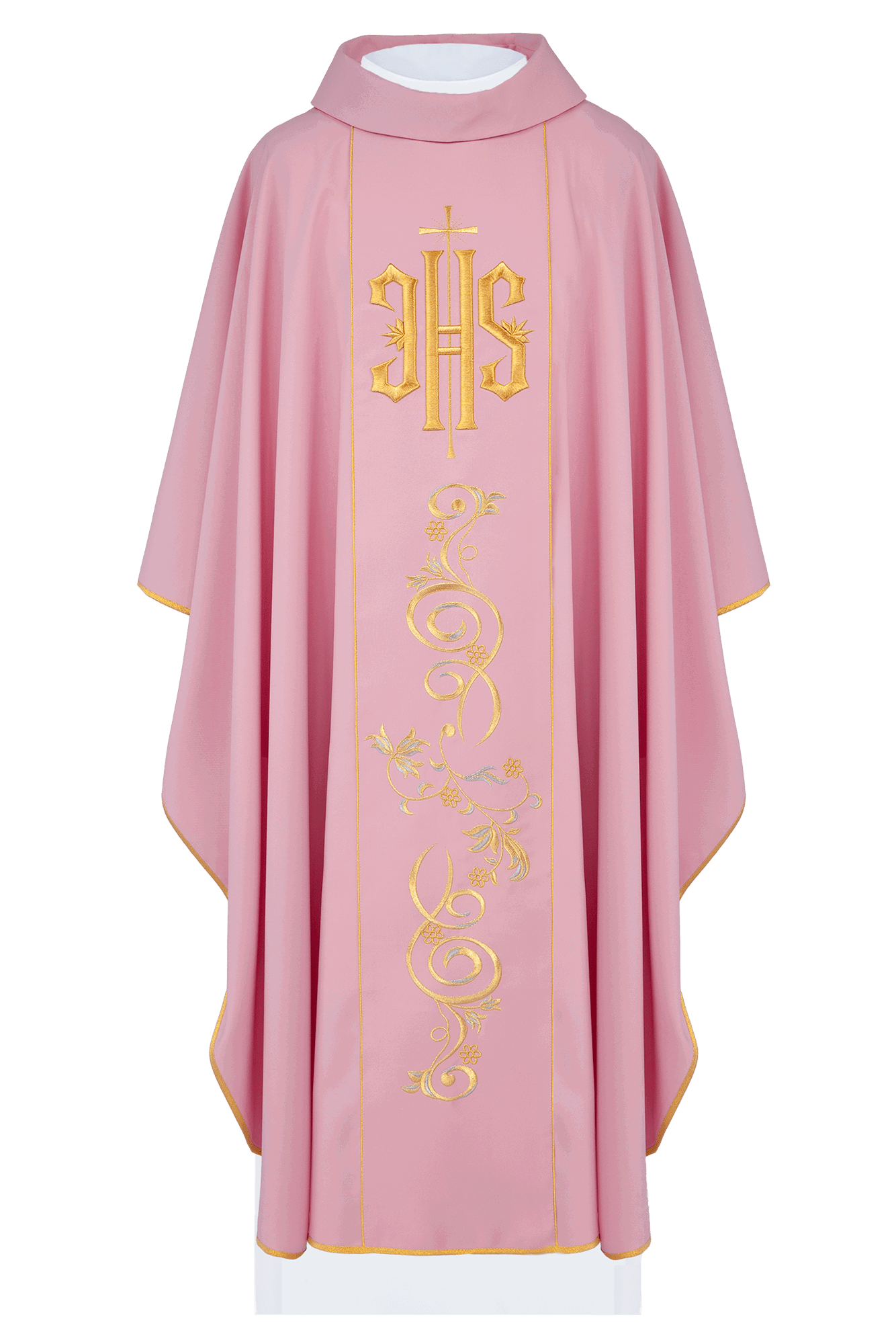 Pink chasuble with classic IHS embroidery KOR/031/08/01 RÓŻ - HAFTINAUSA.COM