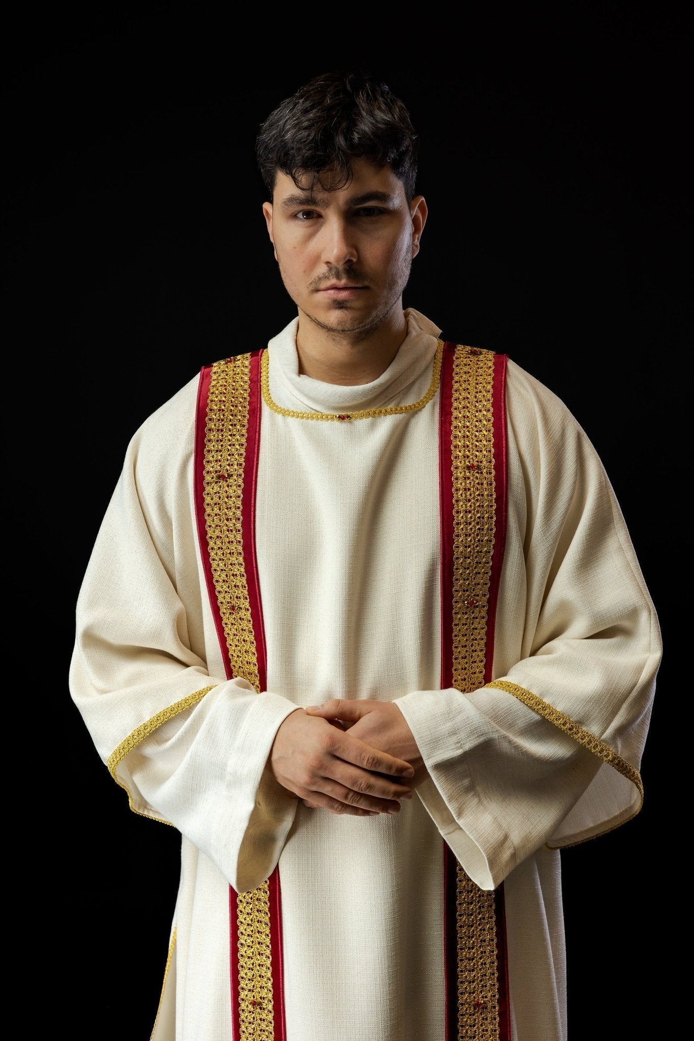 Priest dalmatic with red natural stones Handmade 1001 HM/1001/05/71/PA02 - HAFTINAUSA.COM