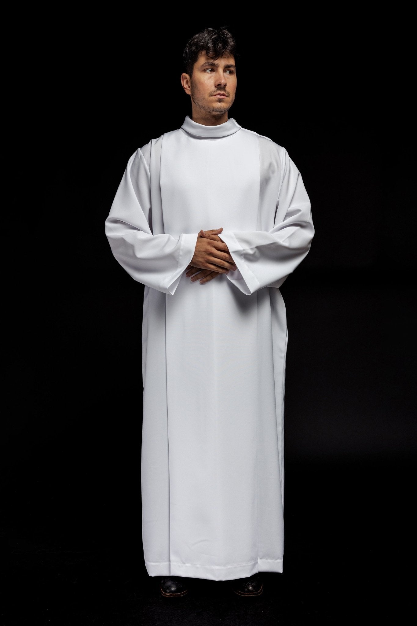 Priest's alb with neck collar in white KAB/022/04/12 135cm/164cm - HAFTINAUSA.COM