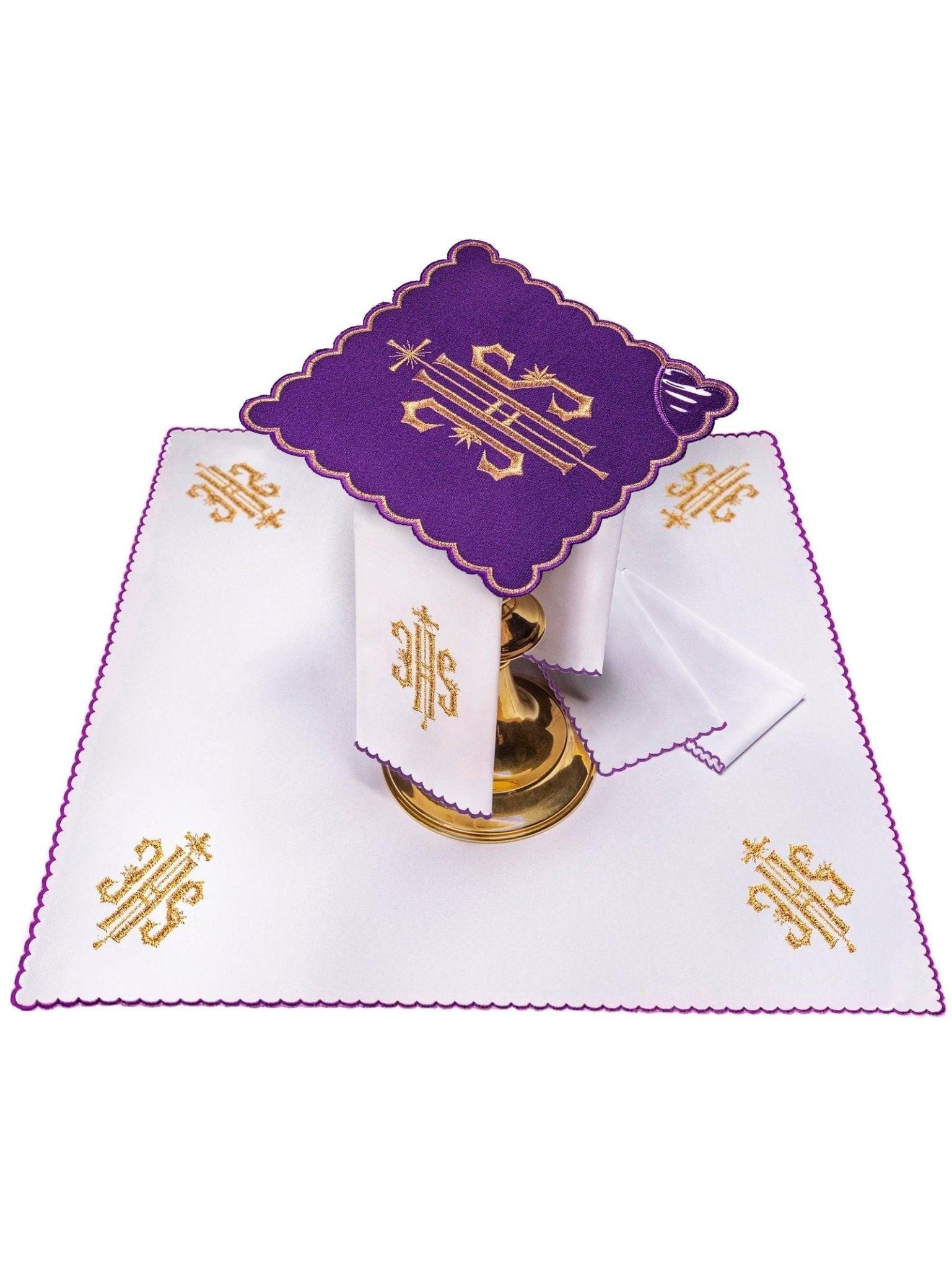 Purple chalice Linens in Purple with IHS emboroidery KK/029/03 - HAFTINAUSA.COM