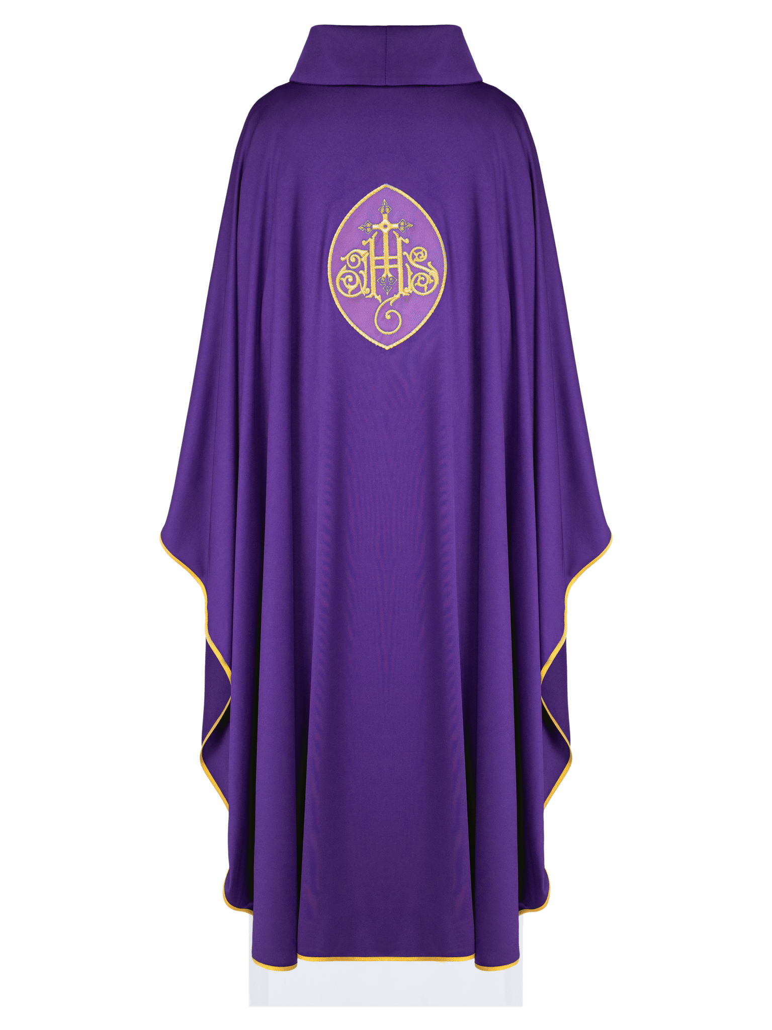 Purple chasuble with IHS made from sports fabric SACROLITE KOR/388/03/78 - HAFTINAUSA.COM