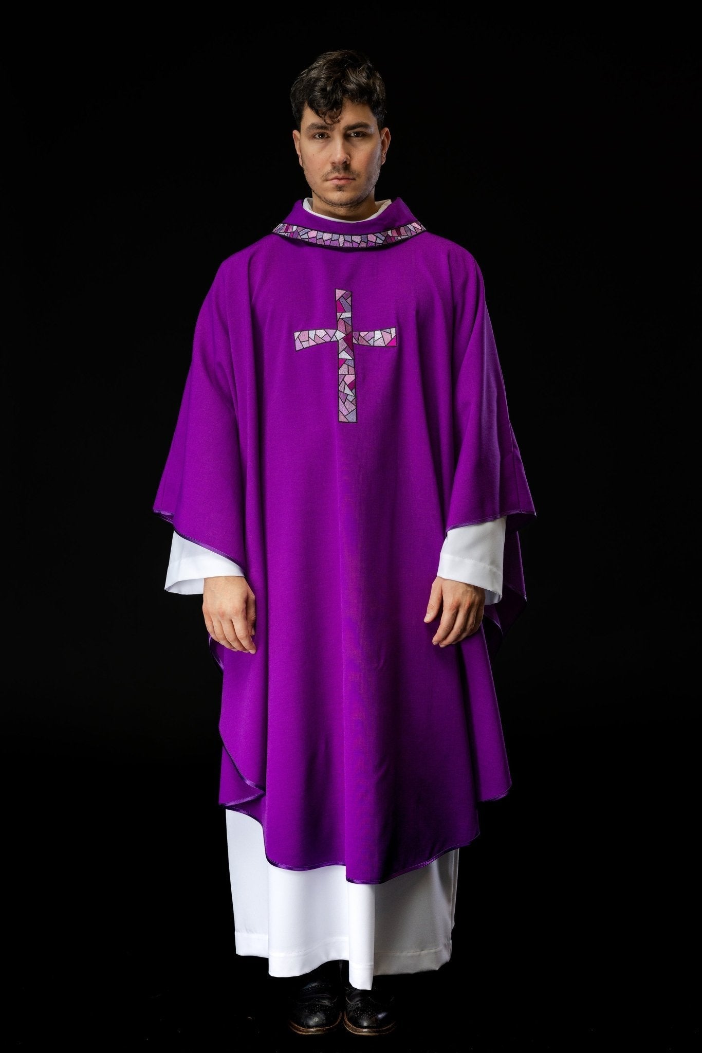 Purple Chasuble with purple Mosaic Cross KOR/257/03/62 - HAFTINAUSA.COM