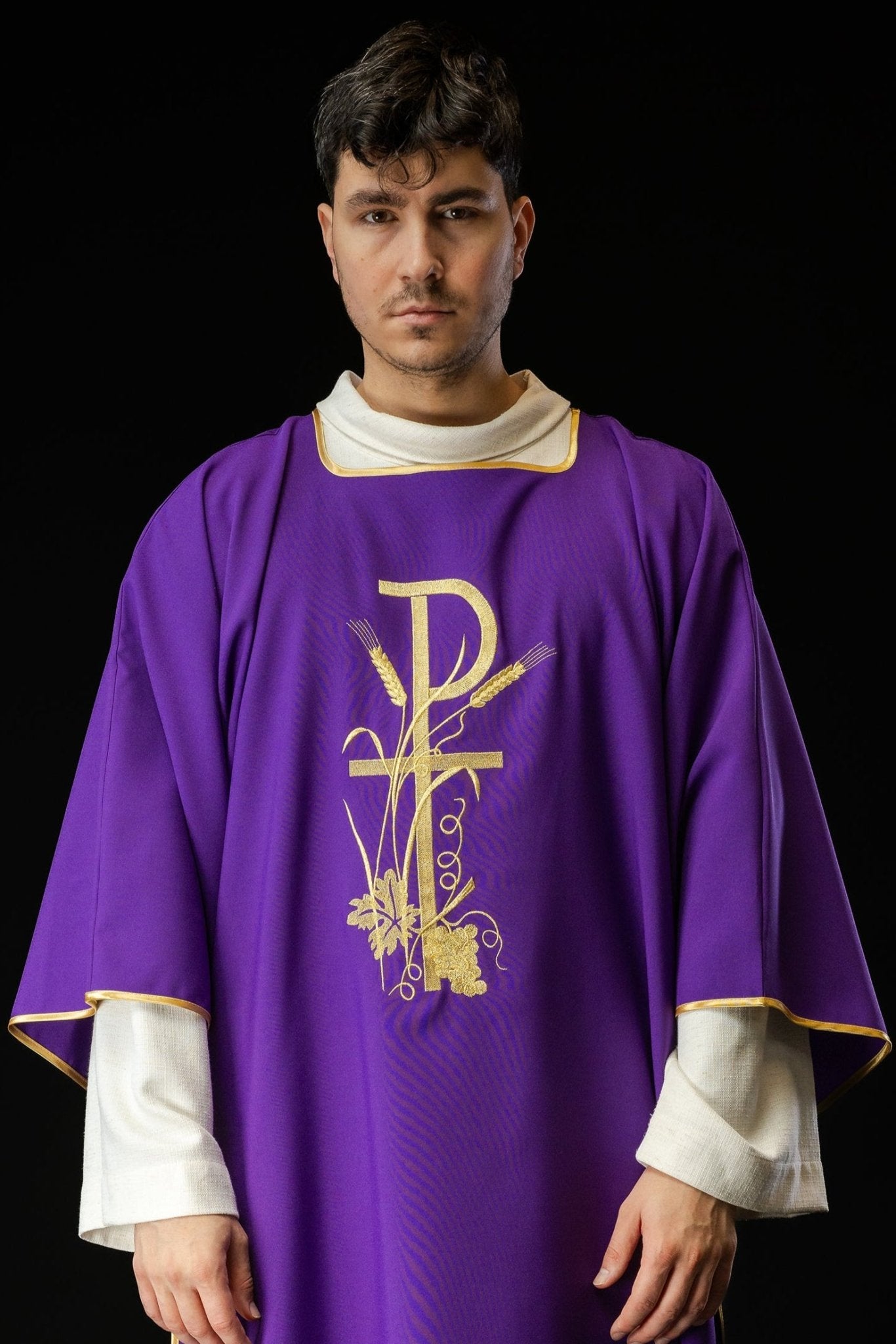 Purple dalmatica with gold Pax cross embroidery KDL/026/03/12/D FIOLET DALMATYK - HAFTINAUSA.COM