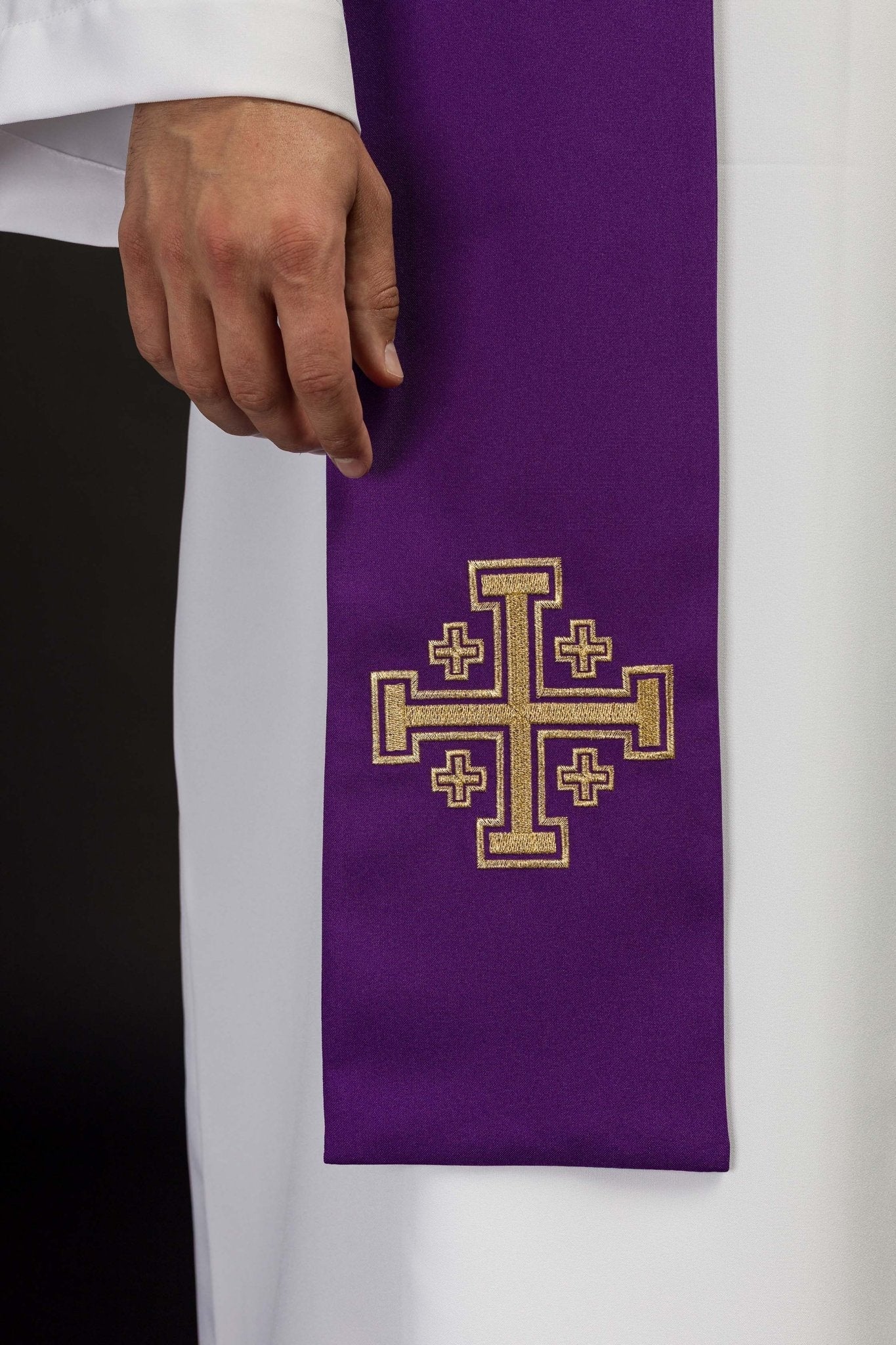 Purple Jerusalem Cross embroidered priestly stole KST/046/03/01 FIOLET - HAFTINAUSA.COM