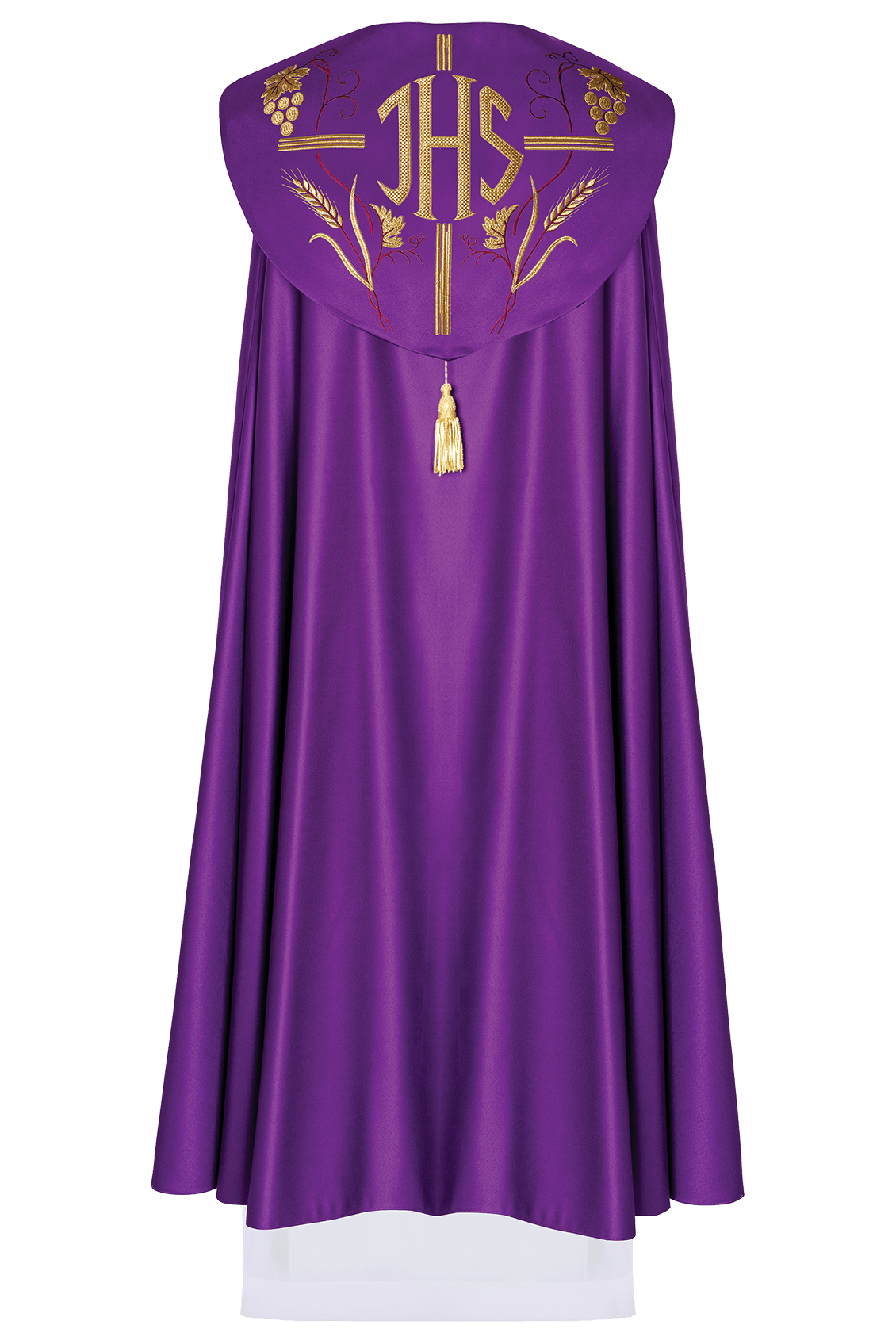 Purple liturgical cope with gold grape embroidery KKP/001/03/20 FIOLET SAT.POMPON 150cm - HAFTINAUSA.COM