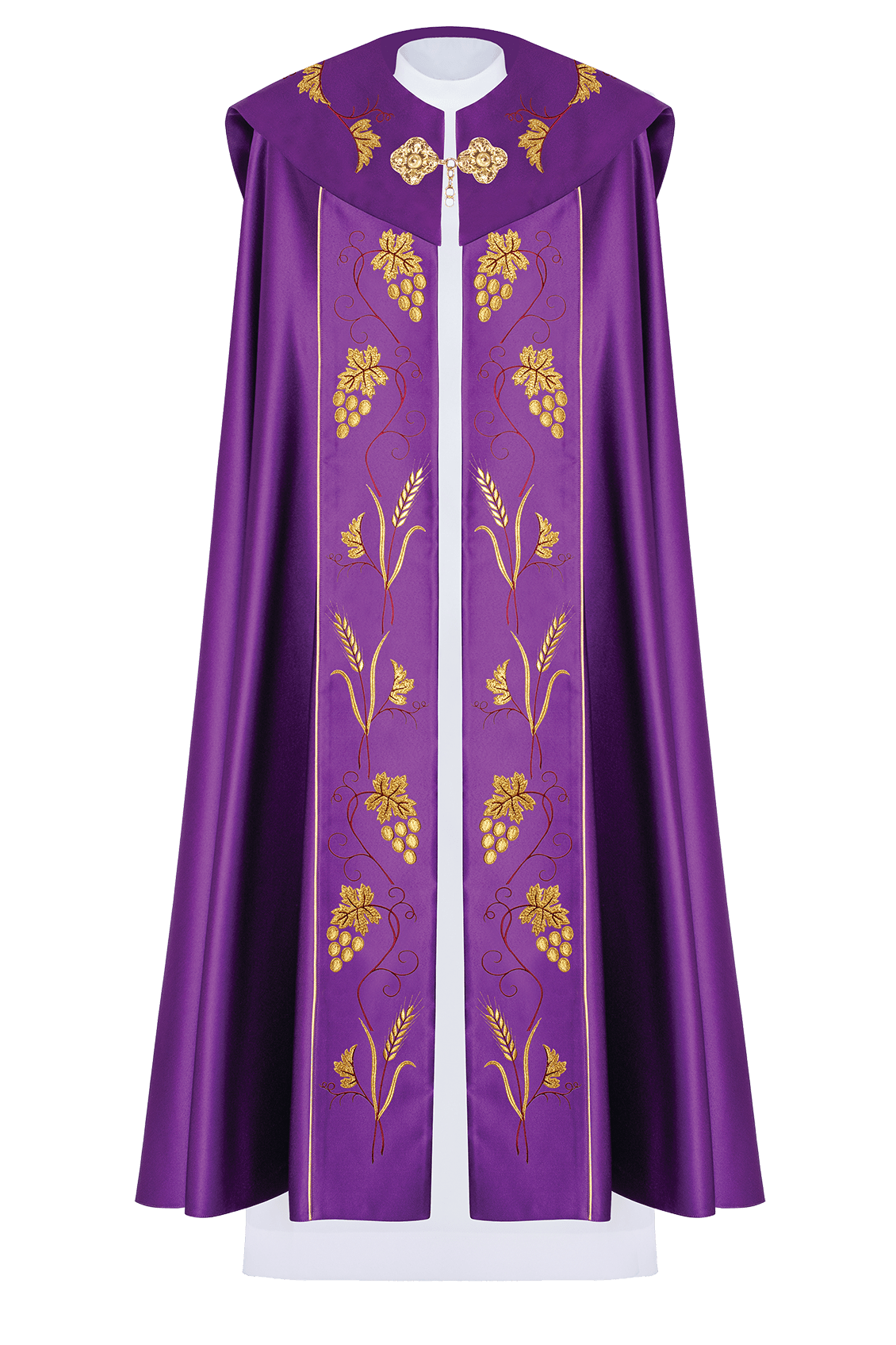 Purple liturgical cope with gold grape embroidery KKP/001/03/20 FIOLET SAT.POMPON 150cm - HAFTINAUSA.COM