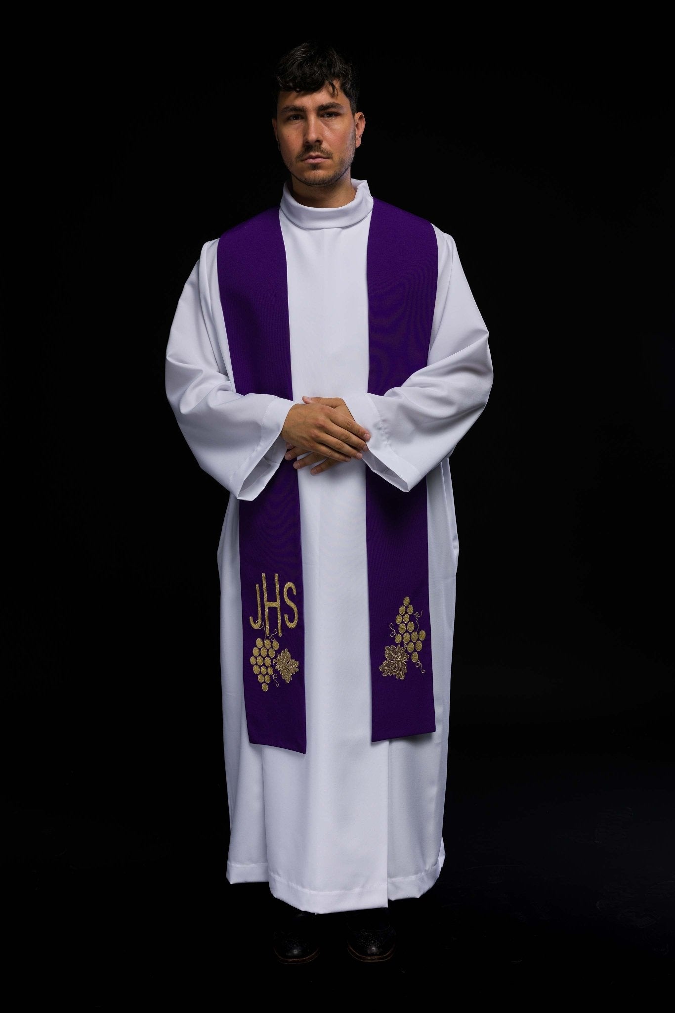 Purple priestly stole embroidered with IHS and grapes KST/068/03/01 FIOLET - HAFTINAUSA.COM