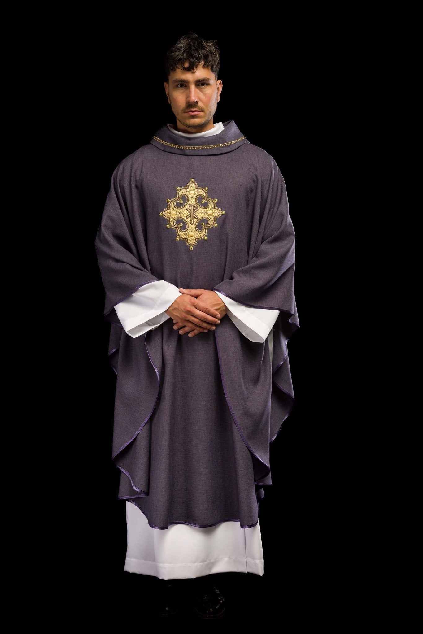 Purple robe with gold PAX embroidery S - 7065 - 03 - 70 - HAFTINAUSA.COM