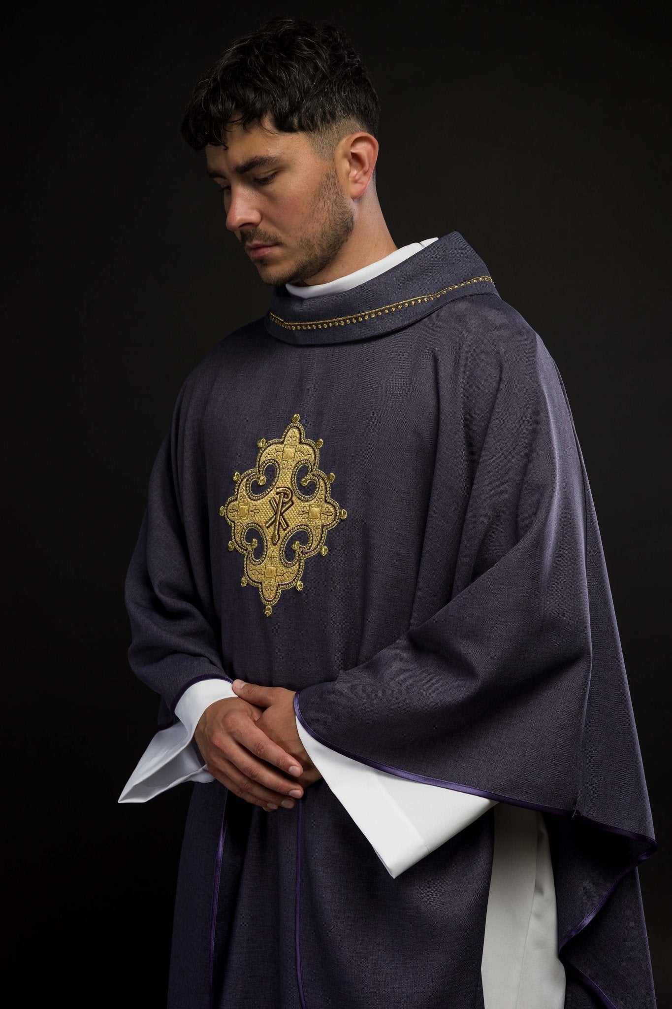 Purple robe with gold PAX embroidery S - 7065 - 03 - 70 - HAFTINAUSA.COM