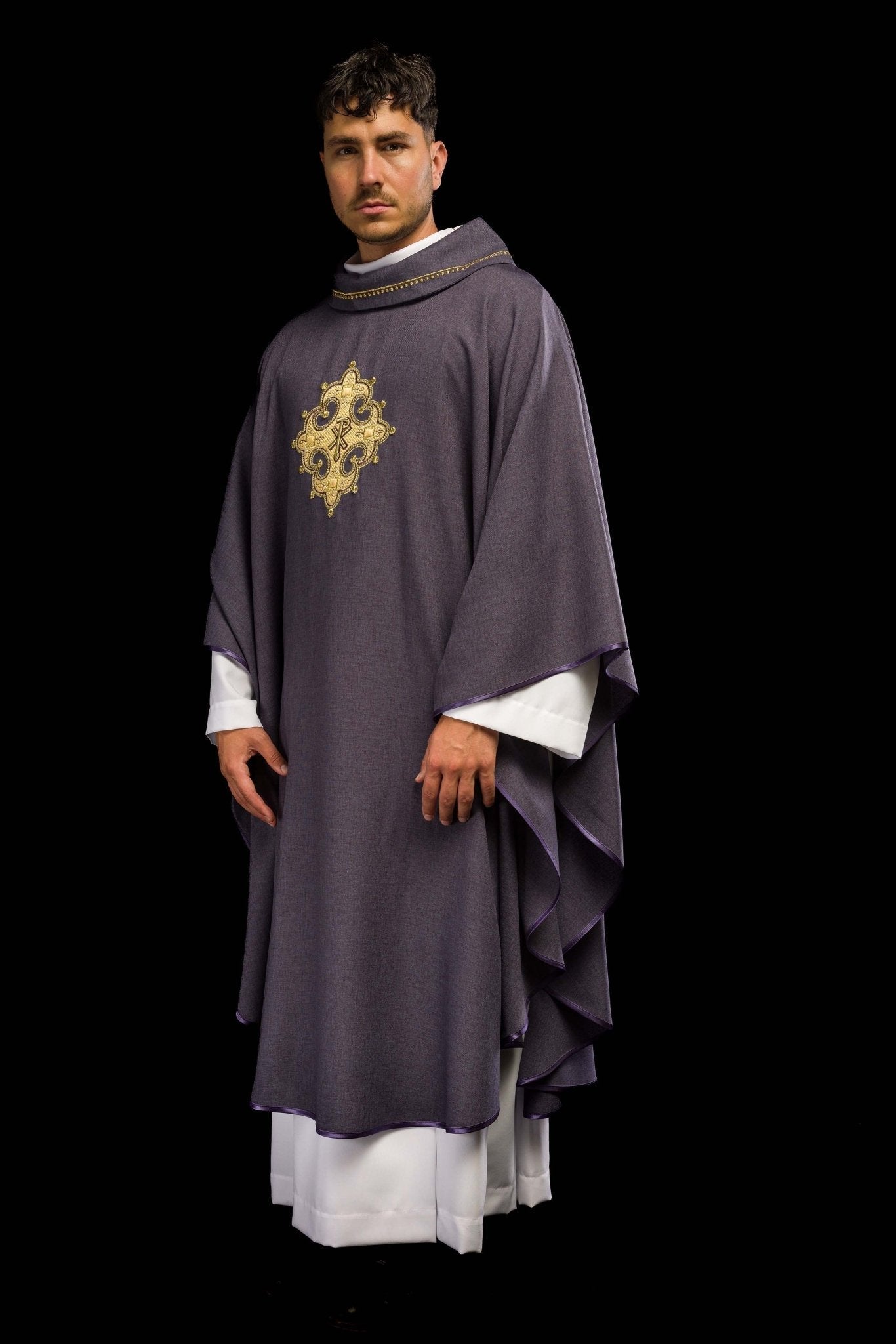 Purple robe with gold PAX embroidery S - 7065 - 03 - 70 - HAFTINAUSA.COM