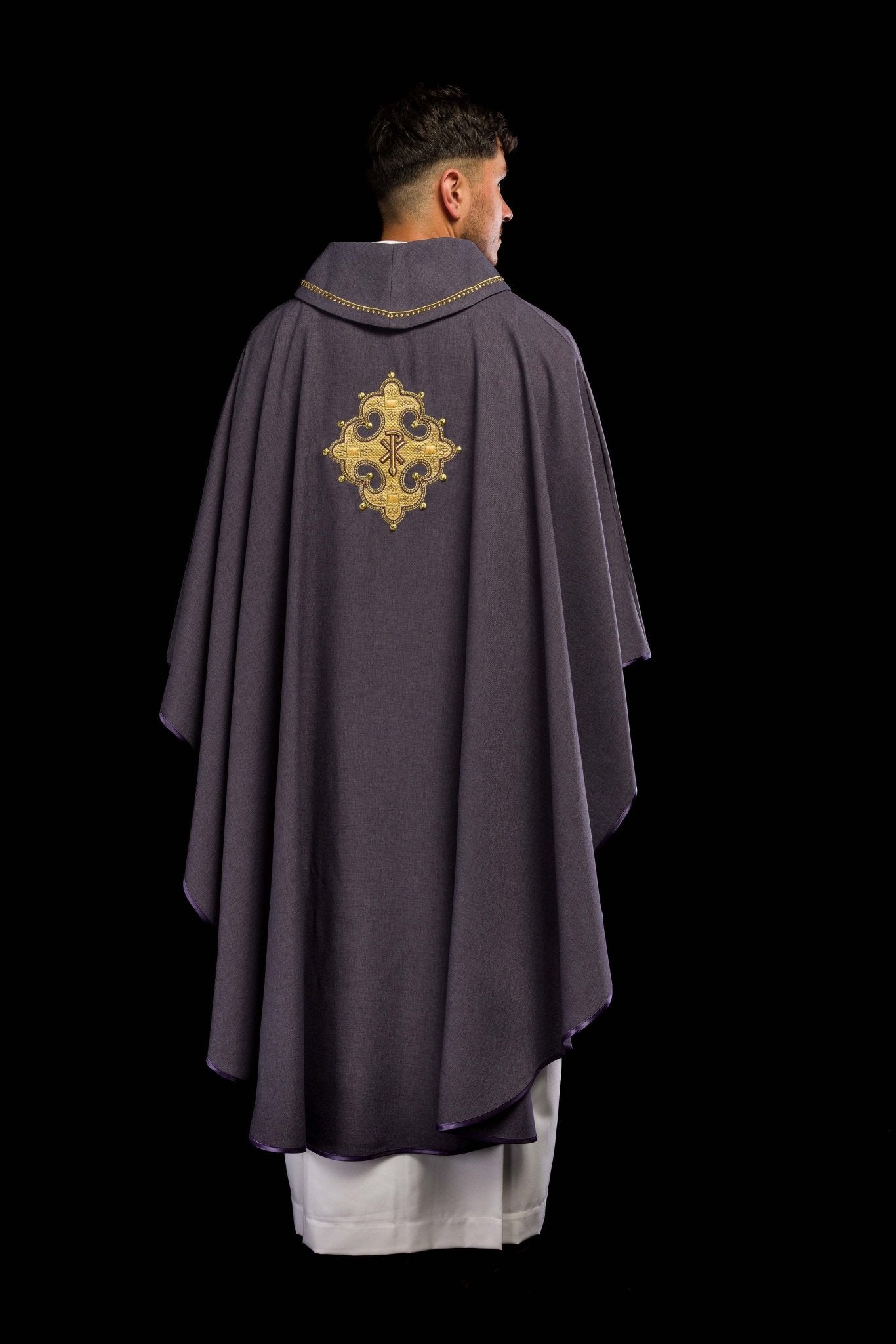 Purple robe with gold PAX embroidery S - 7065 - 03 - 70 - HAFTINAUSA.COM