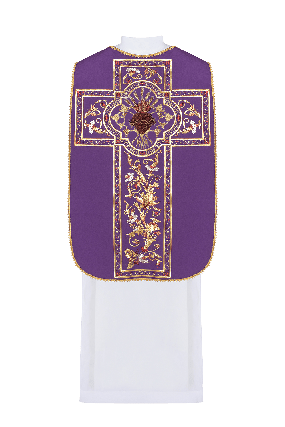 Purple Roman Chasuble embroidered with the motif of the Sacred Heart of Jesus KOR/199/03/01 - HAFTINAUSA.COM